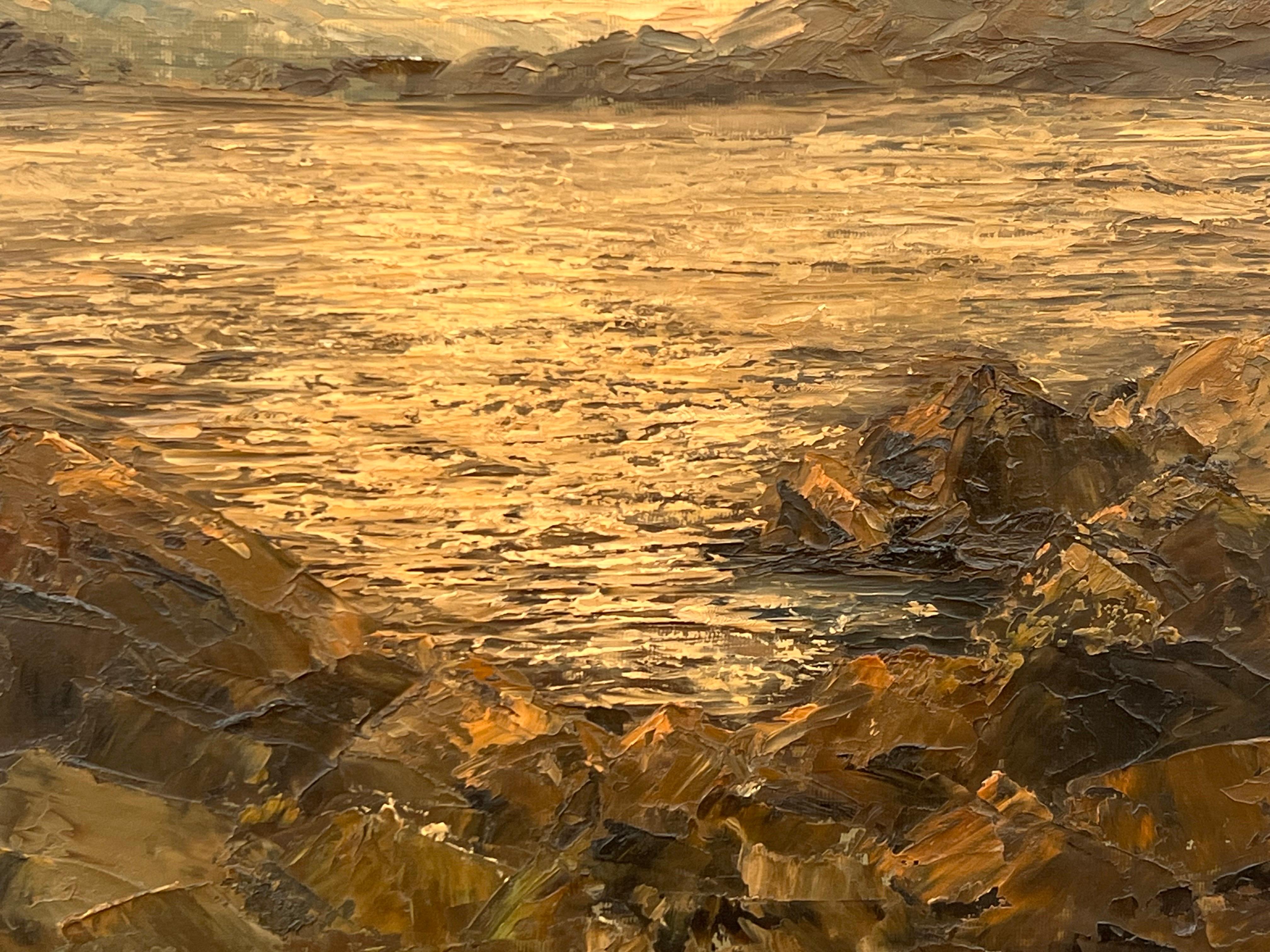 Paysage de mer atmosphérique Coucher de soleil Peinture à l'huile à l'empâtement par un artiste du 20e siècle en vente 5