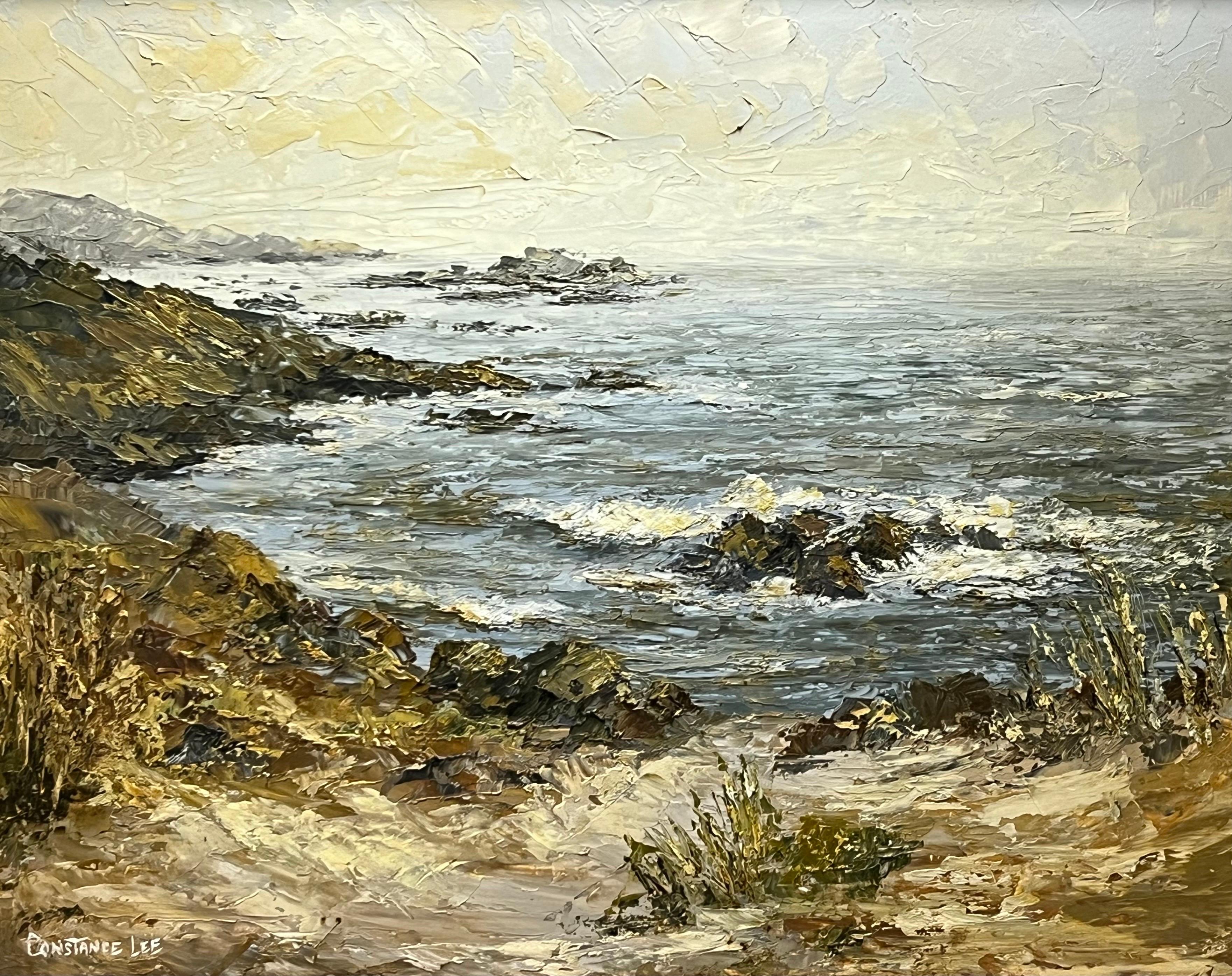 Californian Coastline Seascape Landscape Impasto Oil Painting by 20th Century Artist, Constance Lee 

Art measures 19 x 15 inches
Frame measures 21 x 17 inches 

This unique original painting captures the sea crashing onto the rocks on the