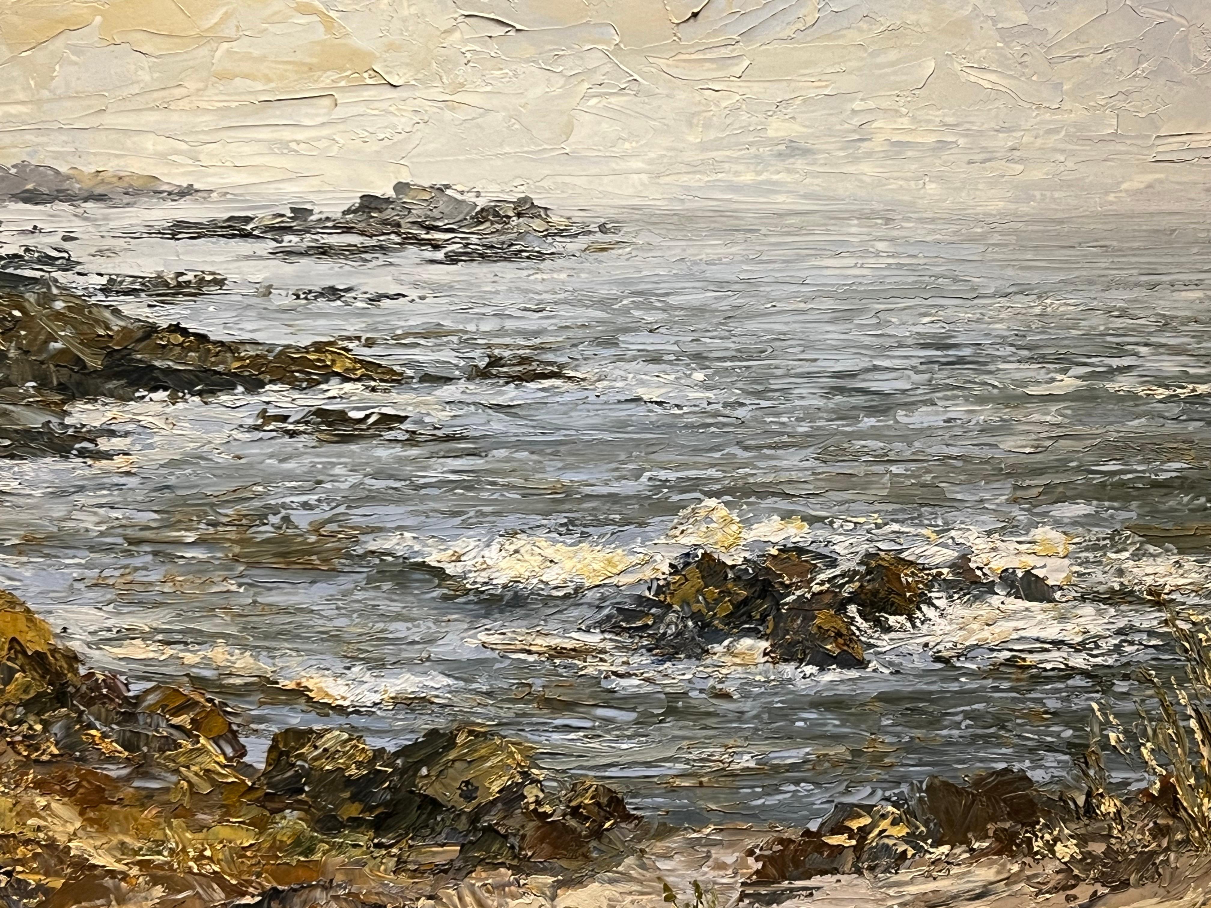 Californian Coastline Seascape Landscape Impasto Painting by 20th Century Artist For Sale 1