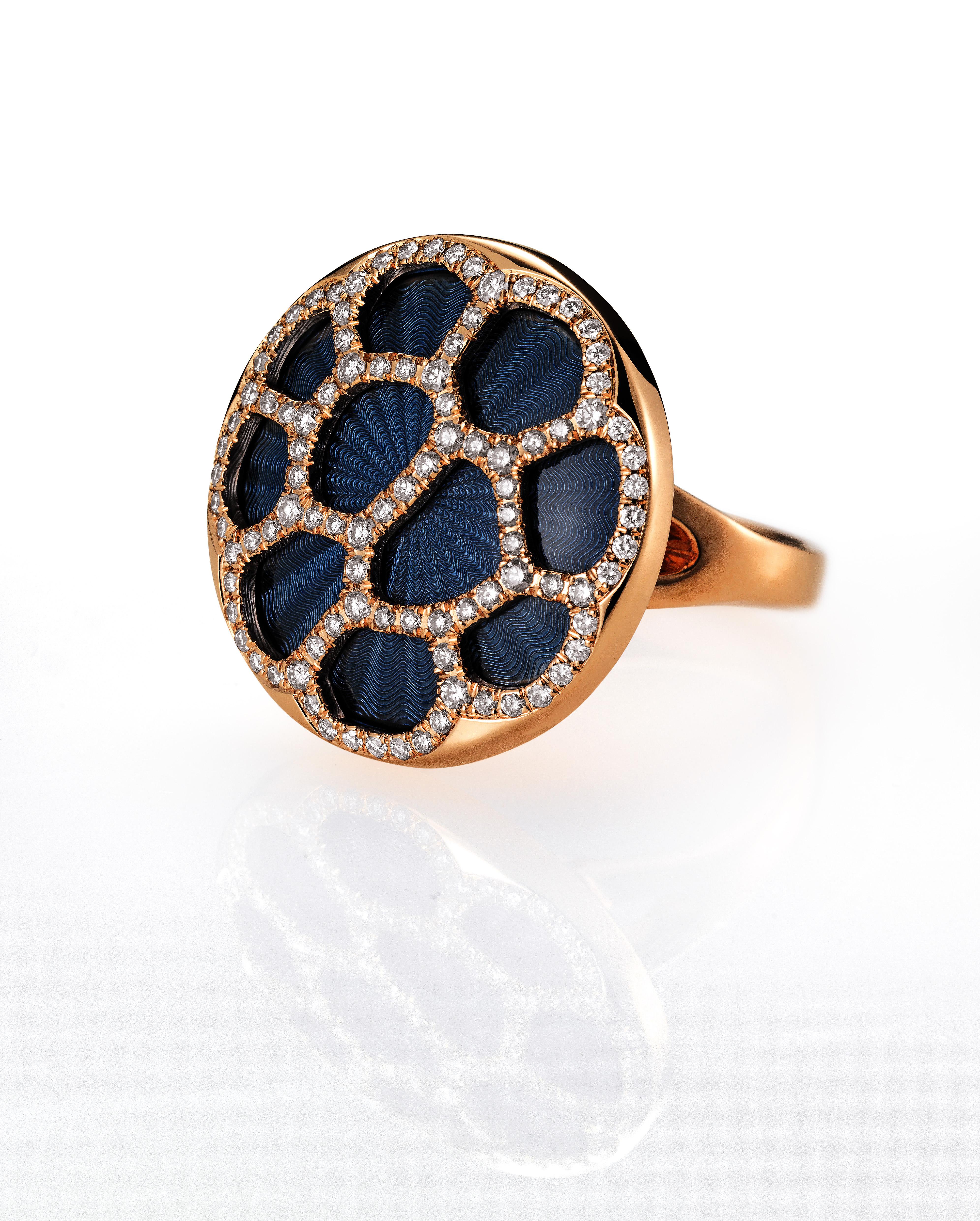 Victor Mayer Constance Light Blue Enamel Ring 18k Rose Gold with Diamonds In New Condition For Sale In Pforzheim, DE