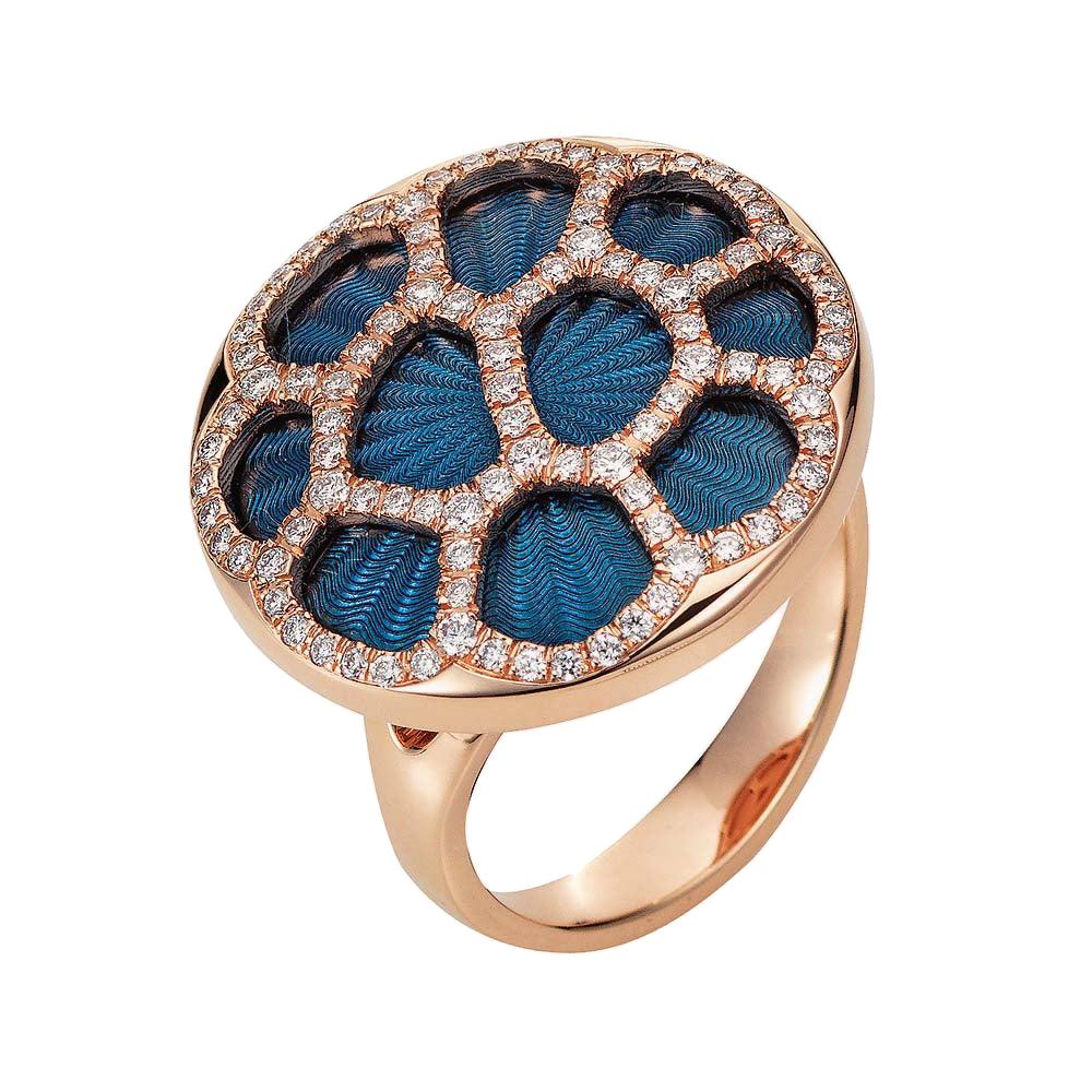Victor Mayer Constance Light Blue Enamel Ring 18k Rose Gold with Diamonds For Sale