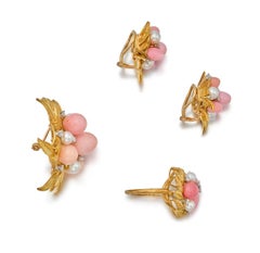 Constance Mellon Conch Pearl Art Nouveau Brooch, Ring and Earclips in 18K