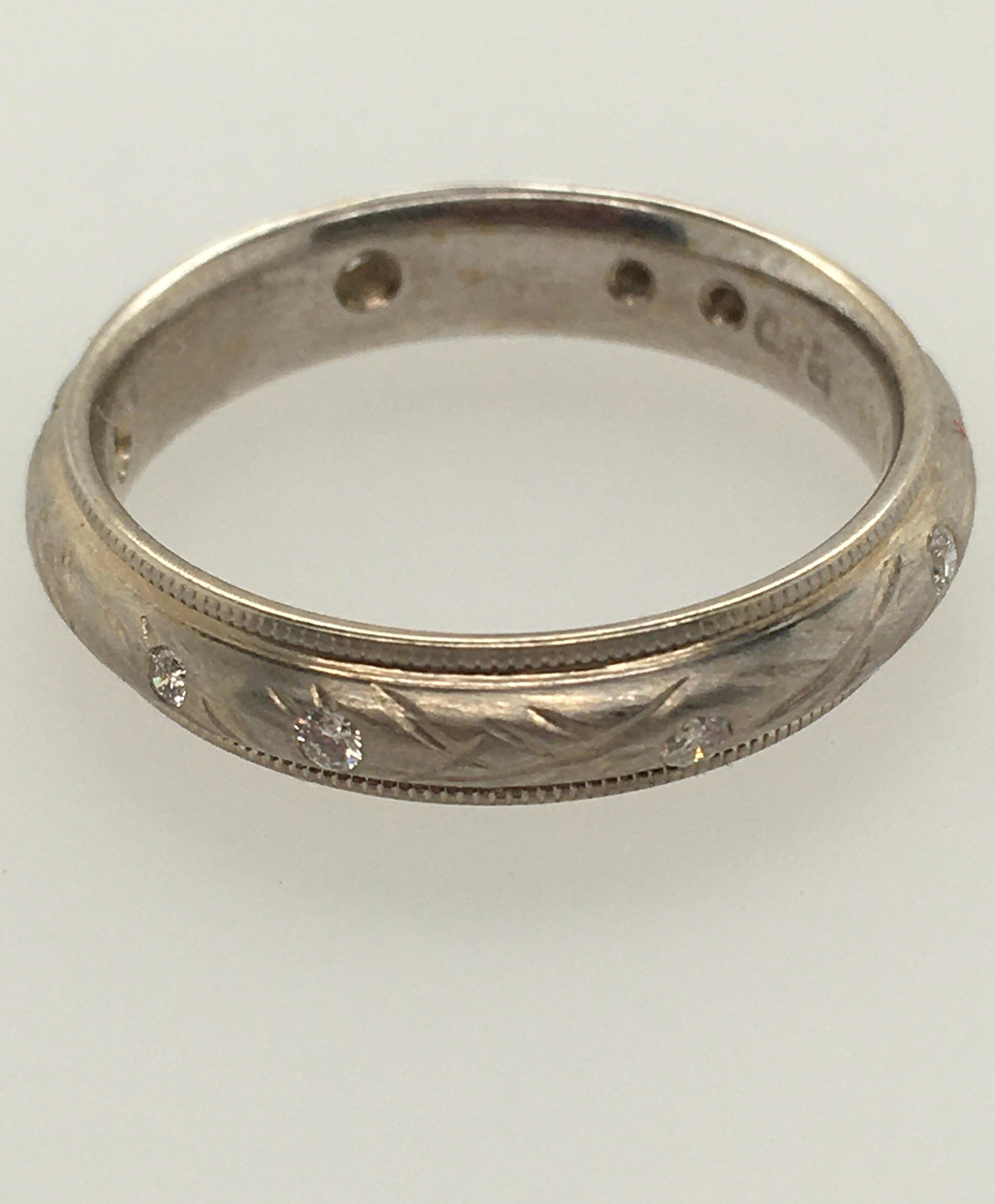 Modern Constance Wicklund Gildea White Gold & .10tcw Diamond Etched Sea Grass Ring For Sale