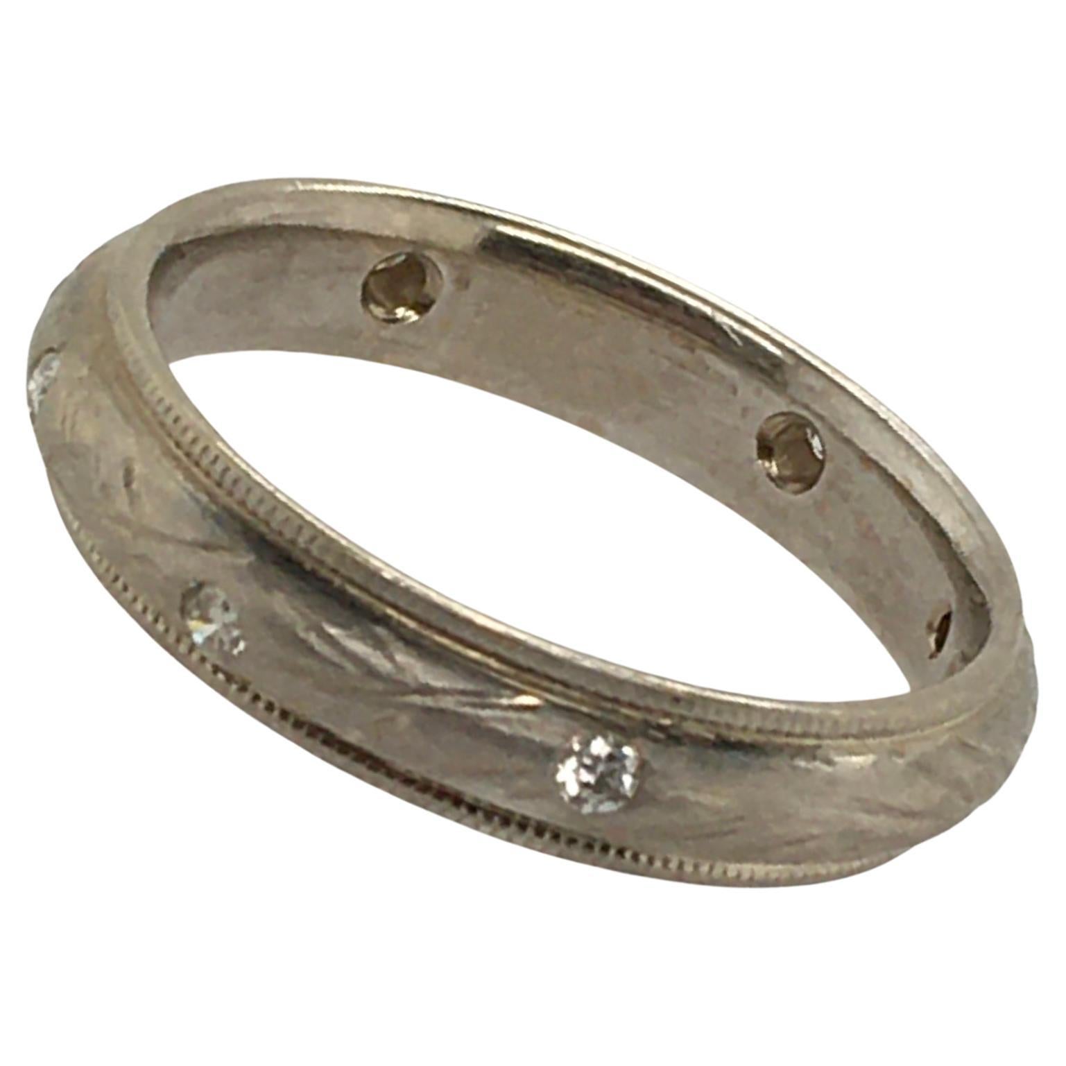 Constance Wicklund Gildea White Gold & .10tcw Diamond Etched Sea Grass Ring For Sale