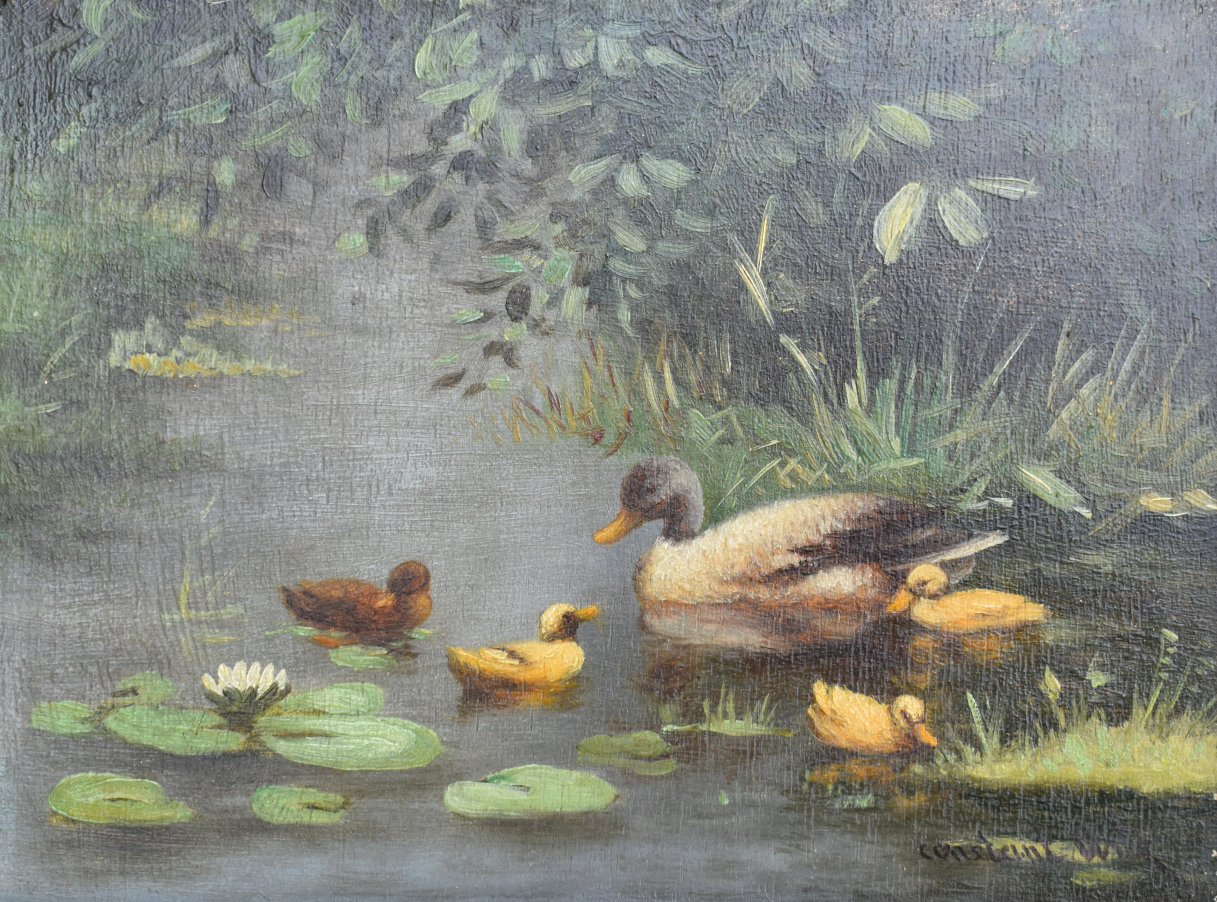 Constant David Ludovic Artz (1870-1951) Oil Painting Ducks on a Pond 1