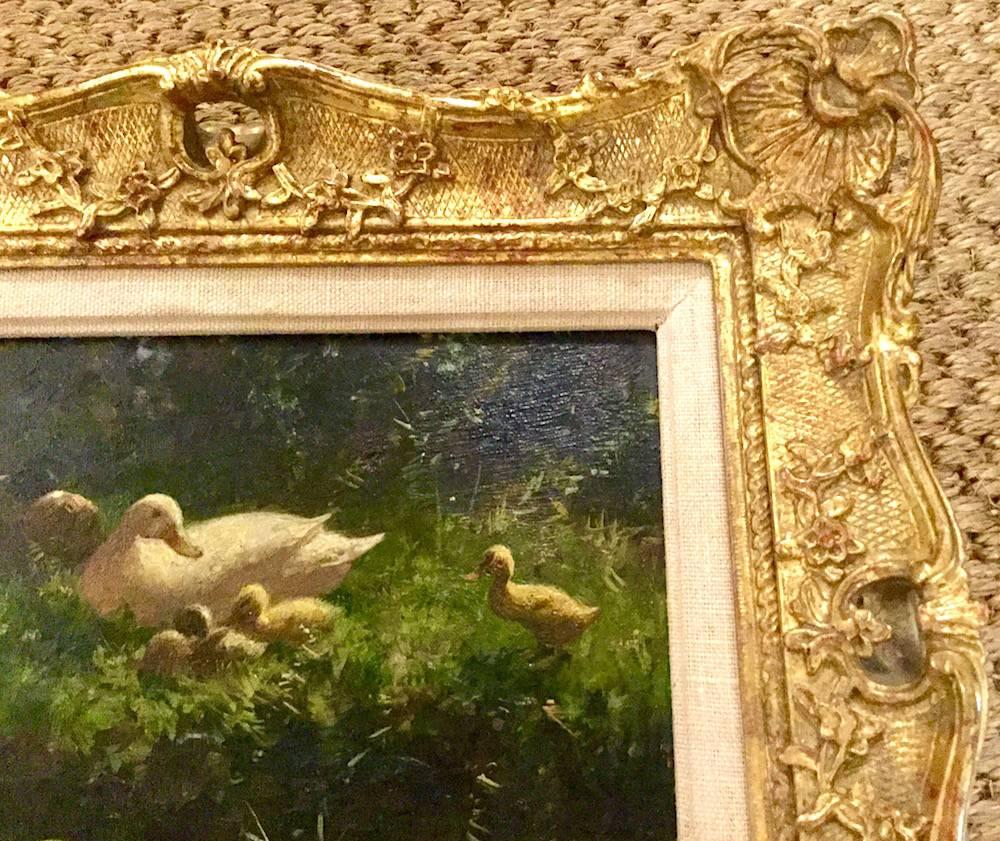 A Family Group of Ducks on a Riverbank 19th / 20th Century by Constant Artz - Naturalistic Painting by Constant David Ludovic Artz