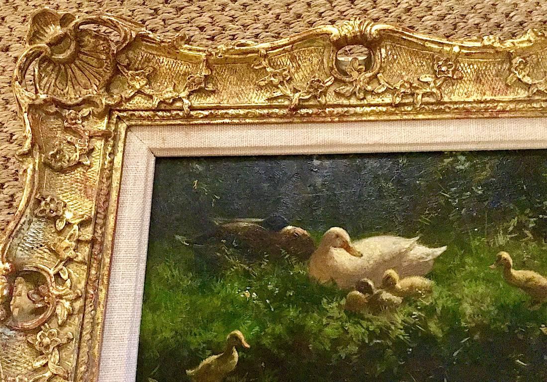 A Family Group of Ducks on a Riverbank 19th / 20th Century by Constant Artz - Brown Animal Painting by Constant David Ludovic Artz