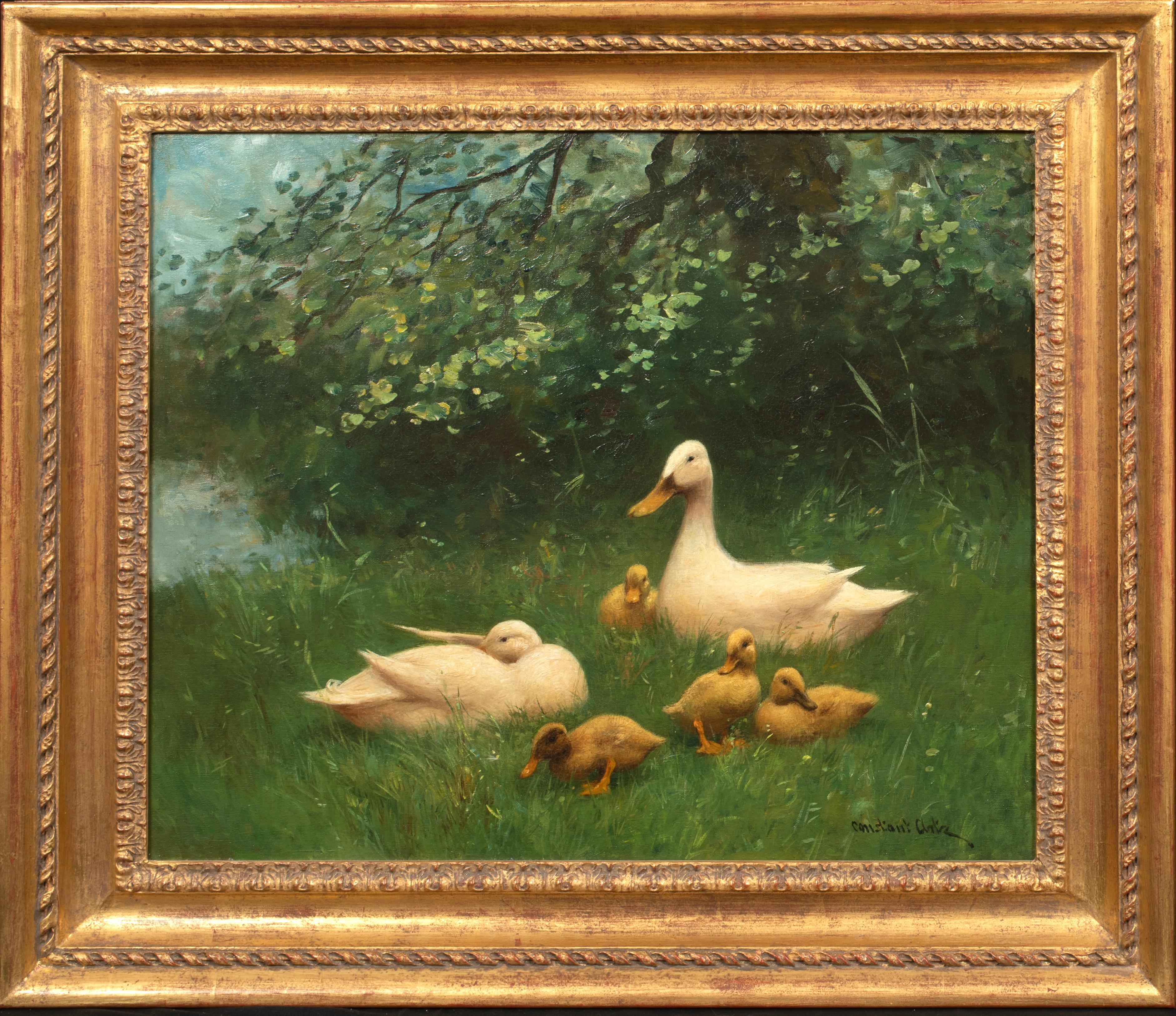 Constant David Ludovic Artz Portrait Painting - A Family Of Ducks, 19th Century