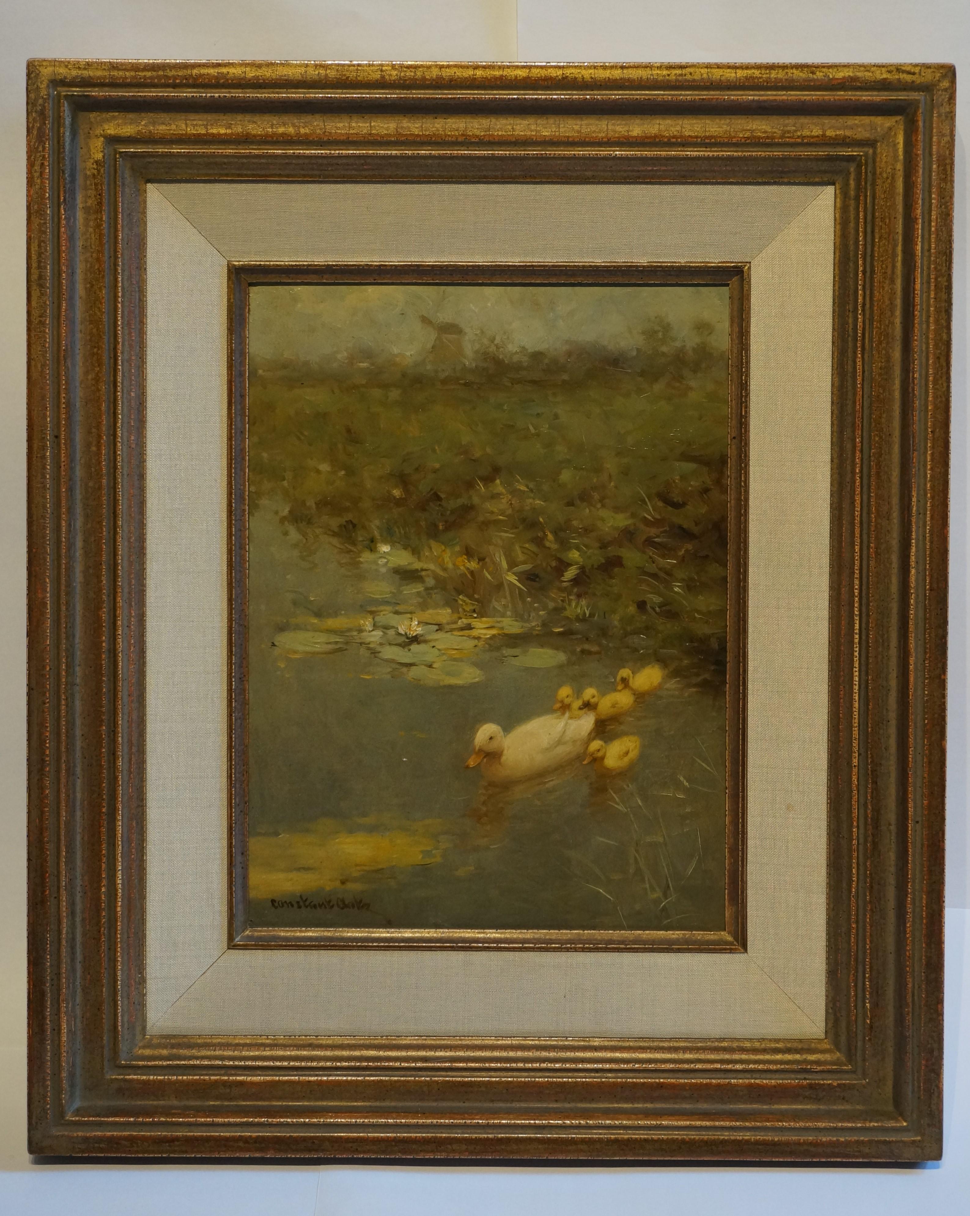 Duck with ducklings - Painting by Constant David Ludovic Artz