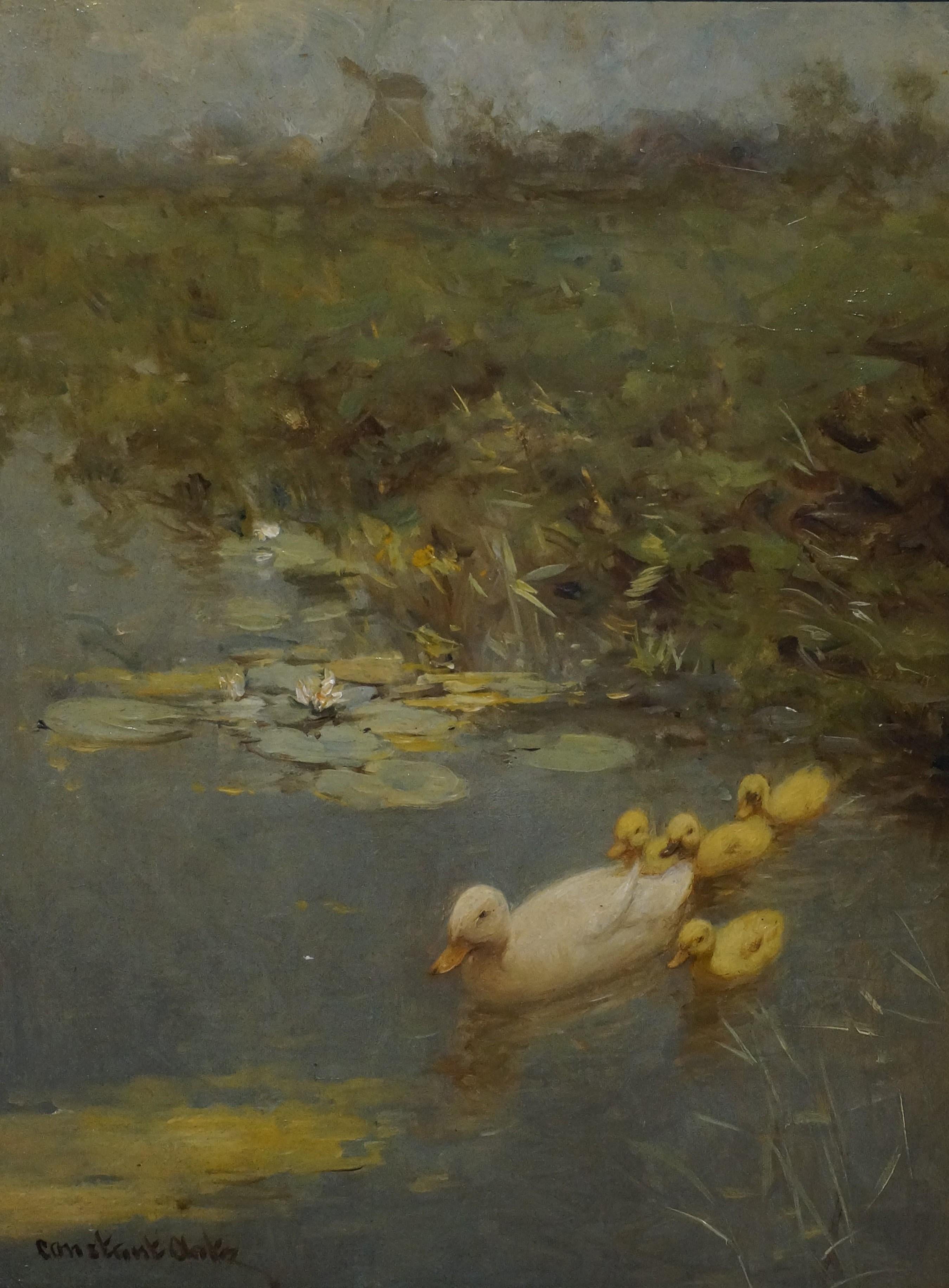 Constant David Ludovic Artz Landscape Painting - Duck with ducklings