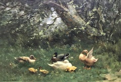Canards Peinture à l'huile sur toile, signée, 20ème siècle, 16x24 Inches