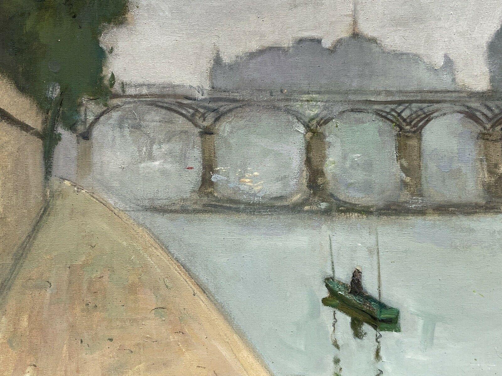 CONSTANT DORE (FRANÇAIS 1883-1963) PONT AVEN school OIL - THE RIVER SEINE PARIS - Gris Landscape Painting par Constant Dore