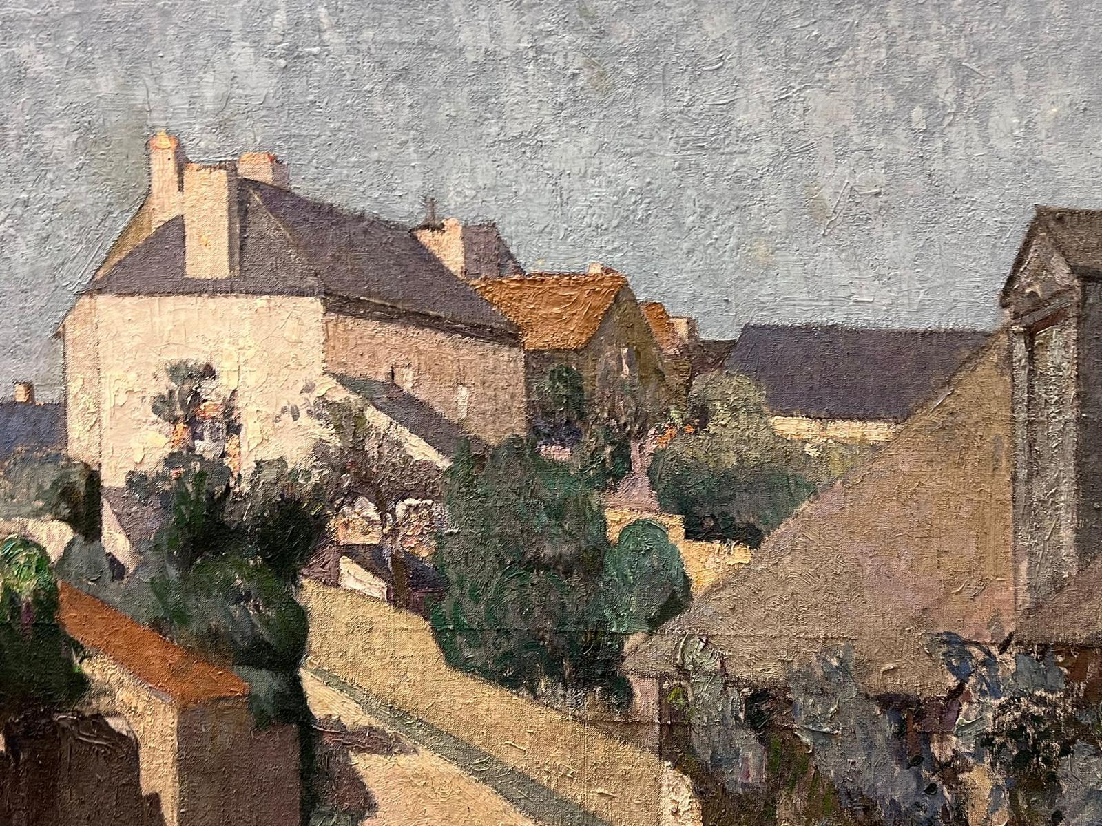 Huge 1930's French Pont-Aven Oil Painting Atmospheric French Village Street View 2