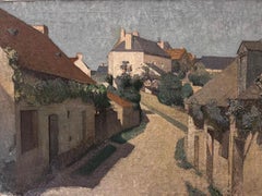 Huge 1930's French Pont-Aven Oil Painting Atmospheric French Village Street View