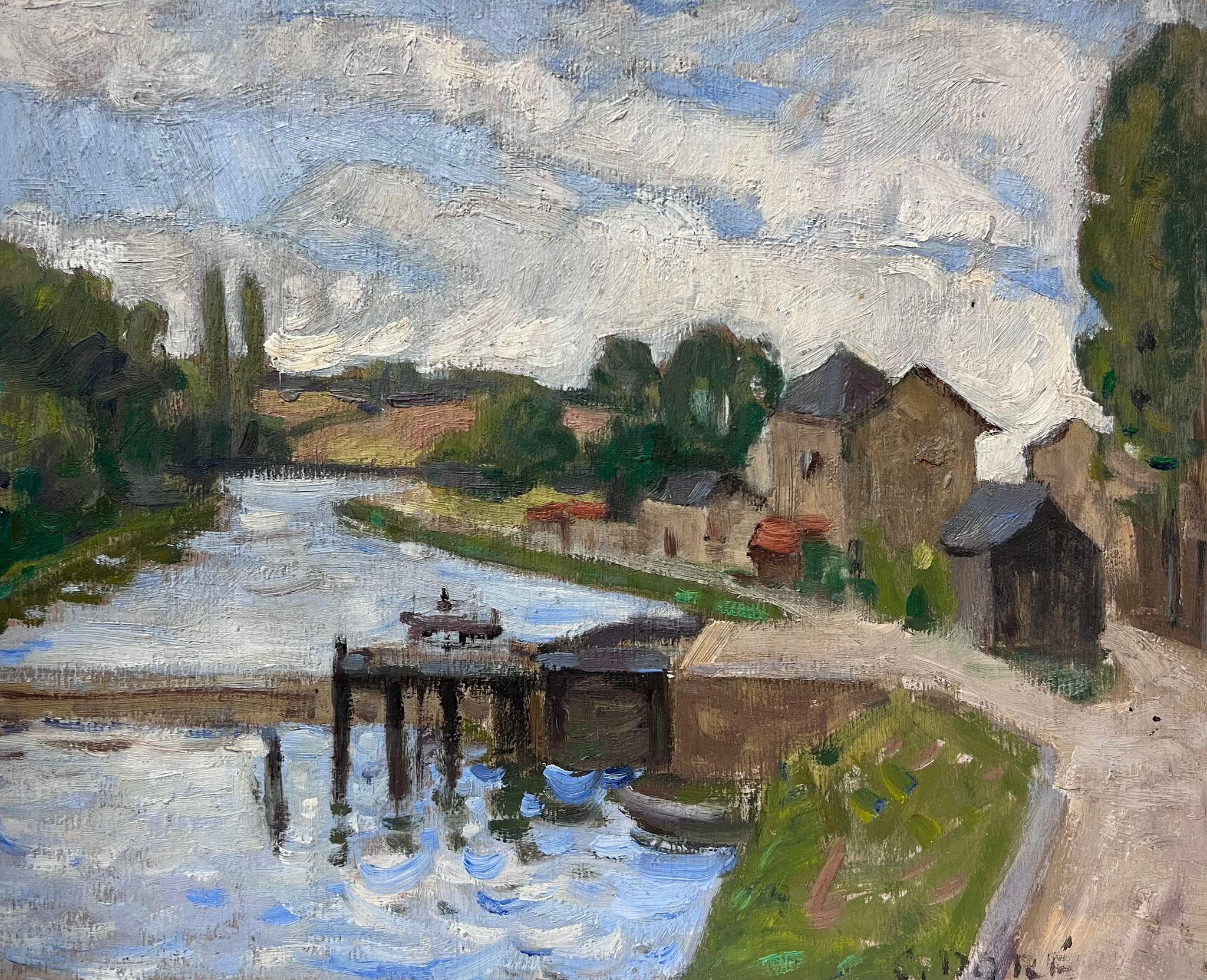 Constant Dore Figurative Painting - Original French Pont Aven School Oil Painting Tranquil River Oise Landscape 