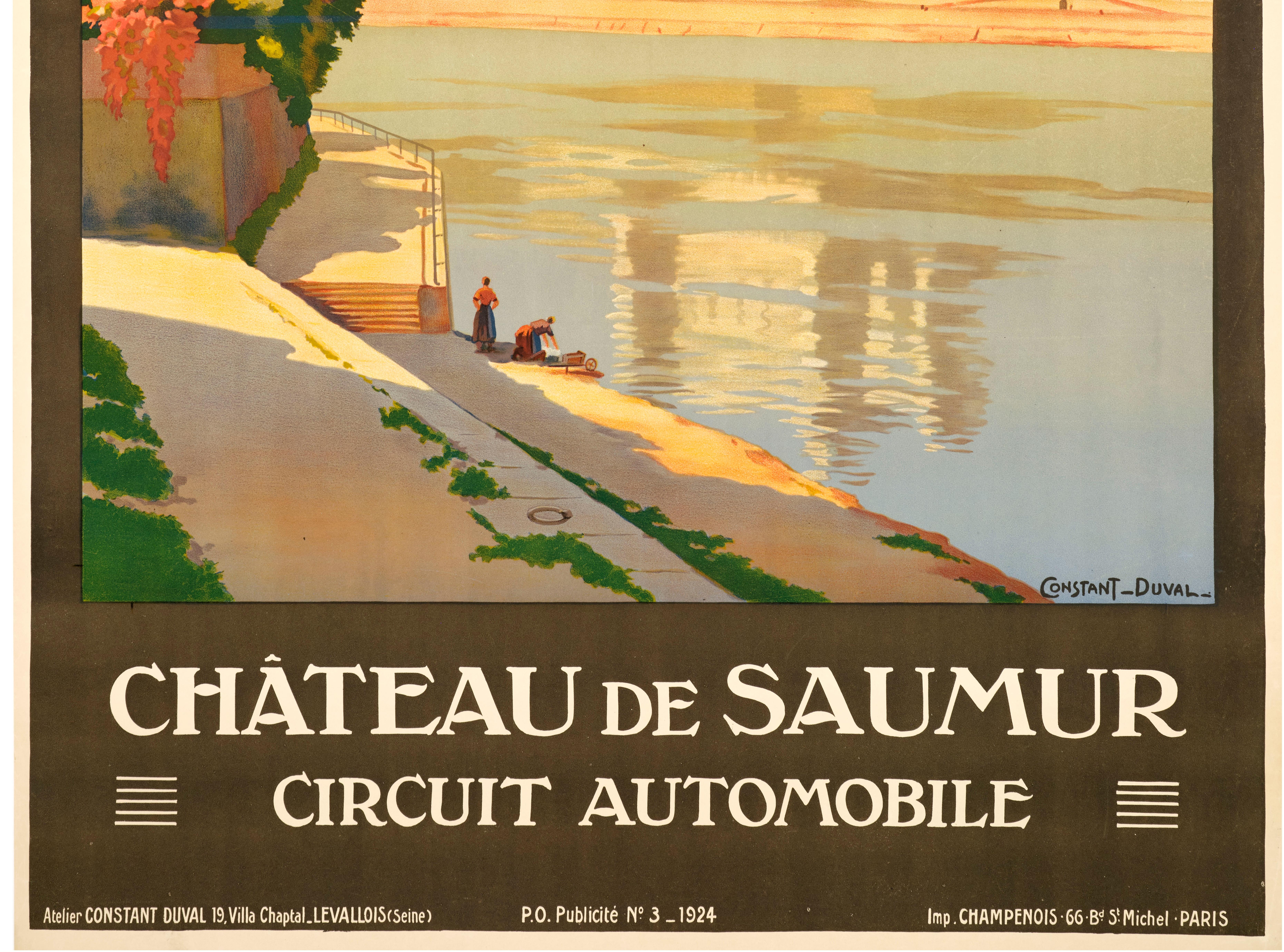 Art Deco Constant Duval, Original Travel Poster, Saumur, Chateau Loire, Car, Paris, 1924 For Sale