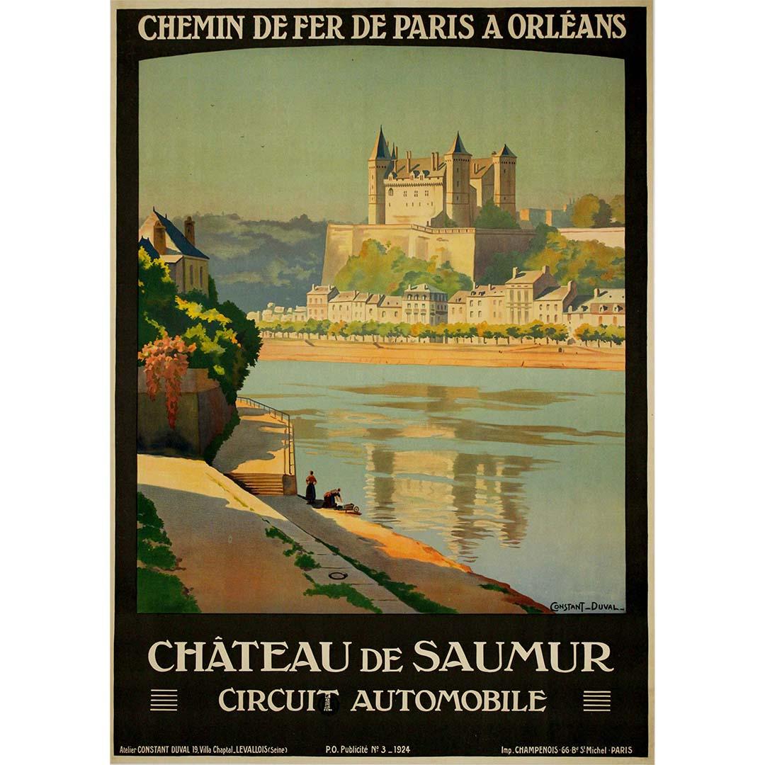 Constant Duval's 1924 travel poster for the Château de Saumur, endorsed by the Chemin de fer de Paris à Orléans, is a timeless masterpiece that beautifully captures the charm of the Loire Valley without the distraction of modern technology. This