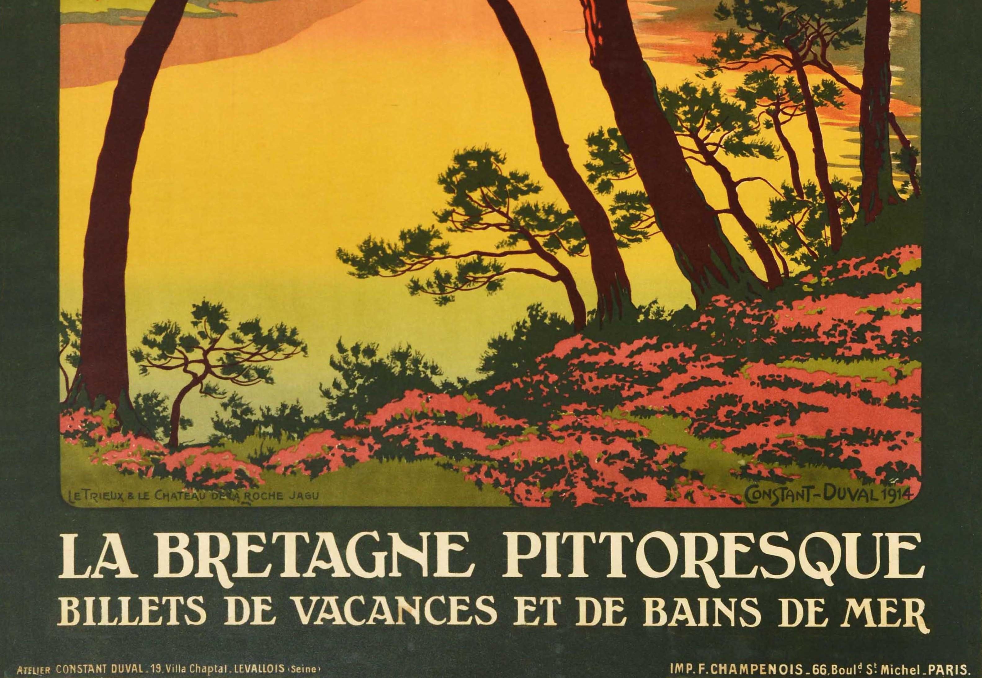 Antikes Poster, Eisenbahn, Bretagne, Pittoresk, Reise, Kunst (Schwarz), Print, von Constant Duval