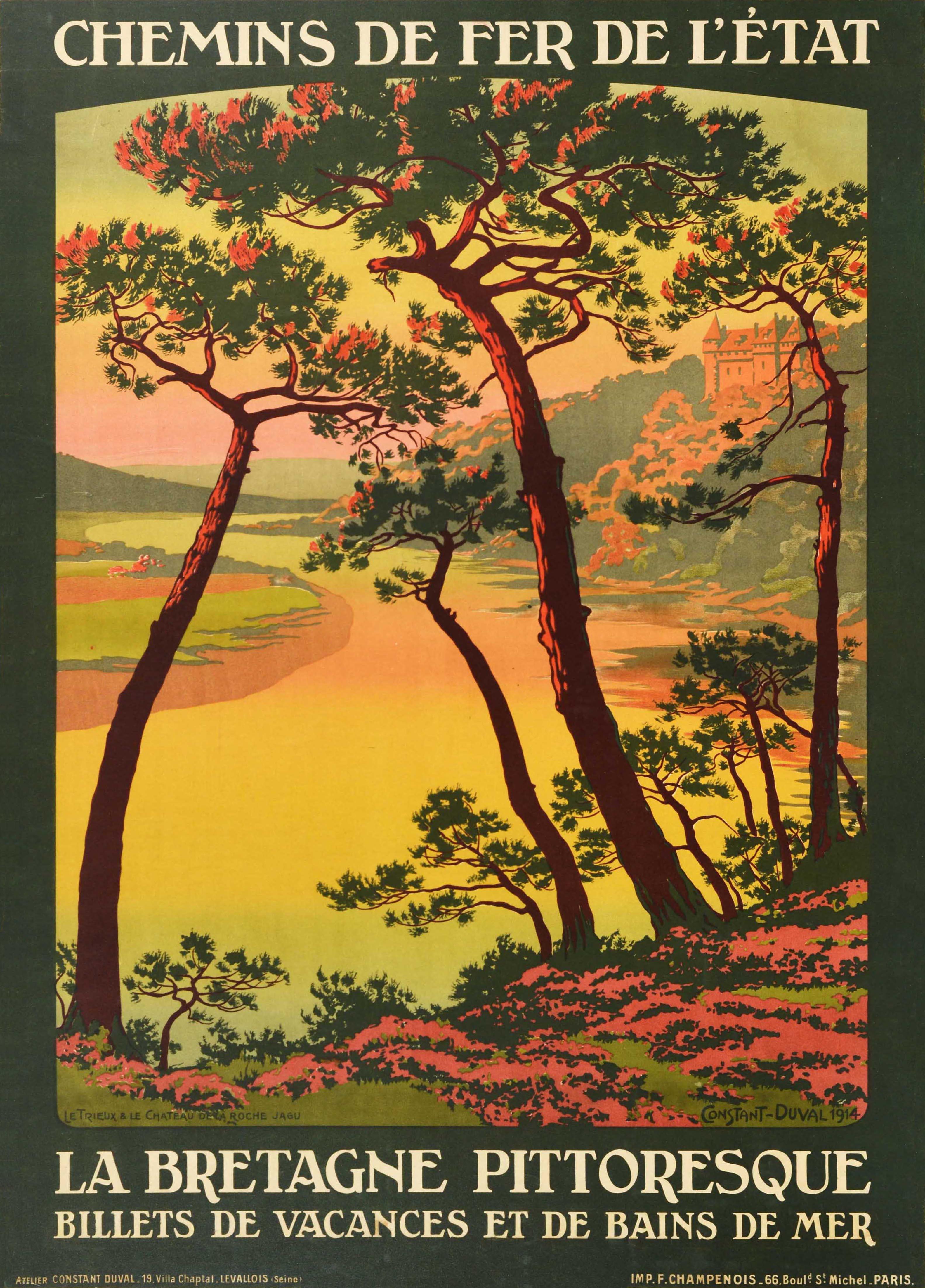 Constant Duval Print – Antikes Poster, Eisenbahn, Bretagne, Pittoresk, Reise, Kunst
