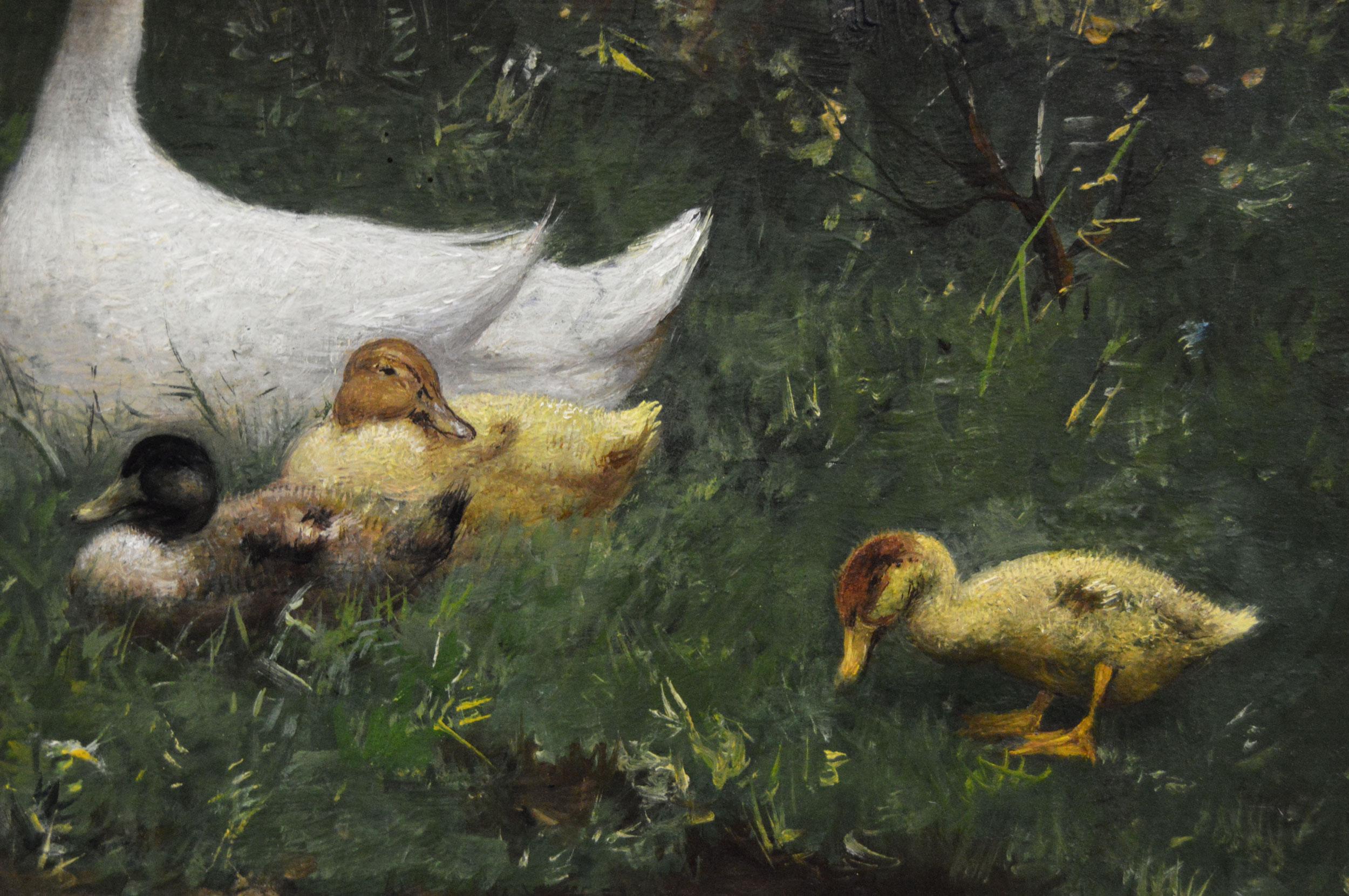 Constant Ludovic Artz
Néerlandais, (1870-1951)
Mère canard et canetons
Huile sur panneau, signée
Taille de l'image : 9.5 pouces x 15.25 pouces 
Dimensions, y compris le cadre : 16,5 pouces x 22,25 pouces

Une charmante peinture d'une mère canard