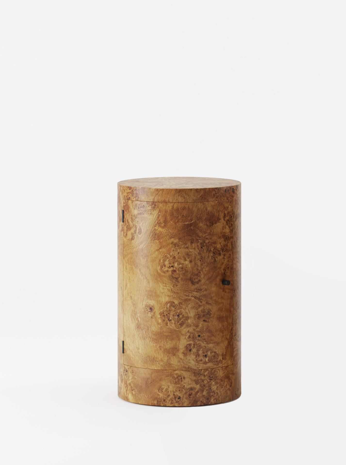 Minimalist Constant Night Stand Left Unit in Poplar Burl wood by Lemon For Sale