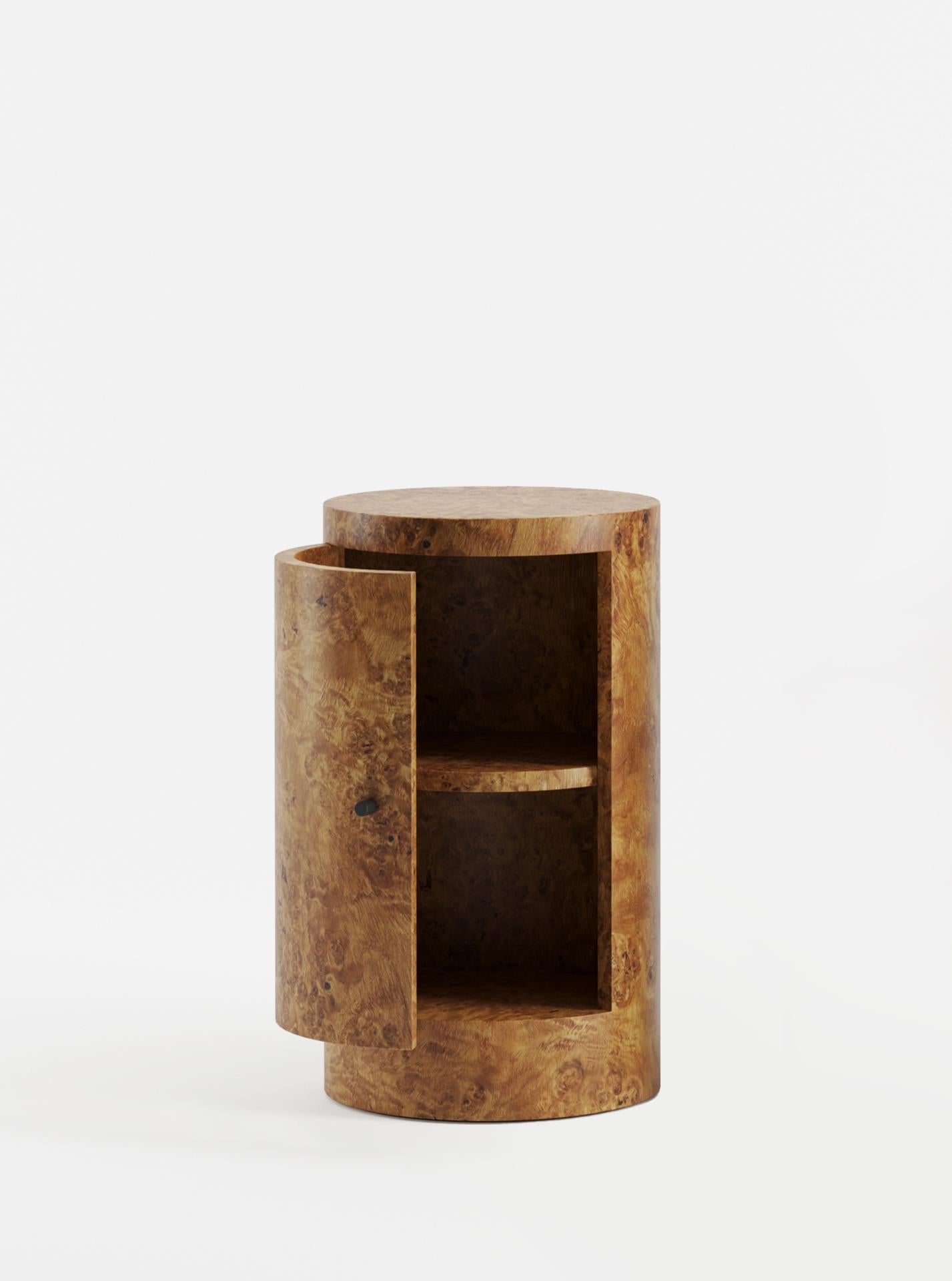 South African Constant Night Stand Left Unit in Poplar Burl wood by Lemon For Sale