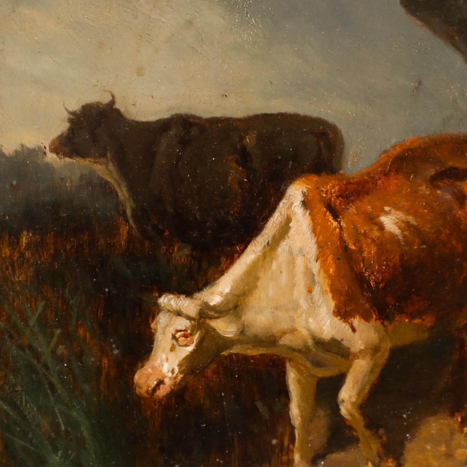Constant Troyon (1810-1865) - Olio della metà del XIX secolo, Troupeau de Vache in vendita 3