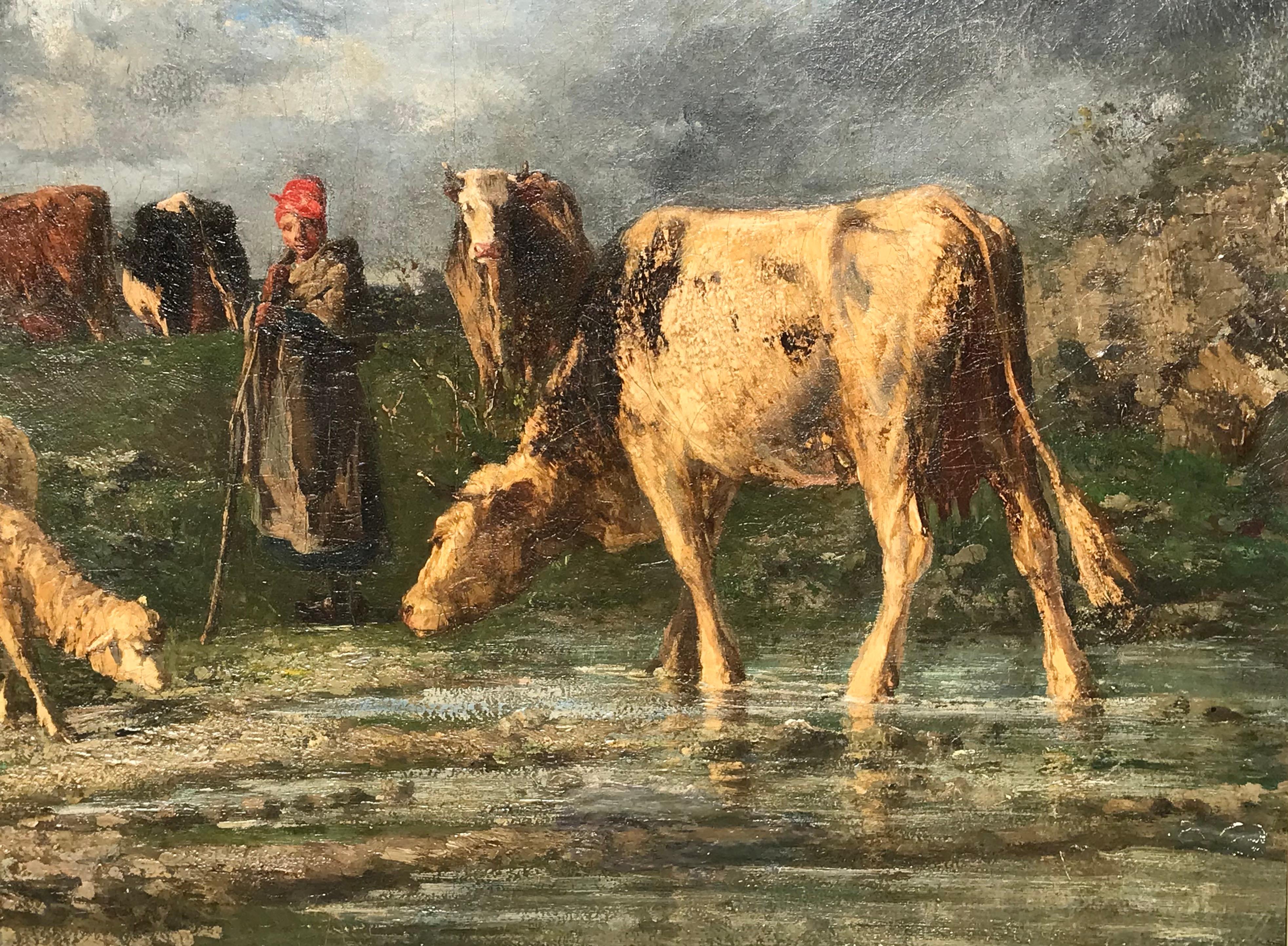 Constant Troyon Pastora dopo la tempesta Pittura ad olio di grandi dimensioni in vendita 4