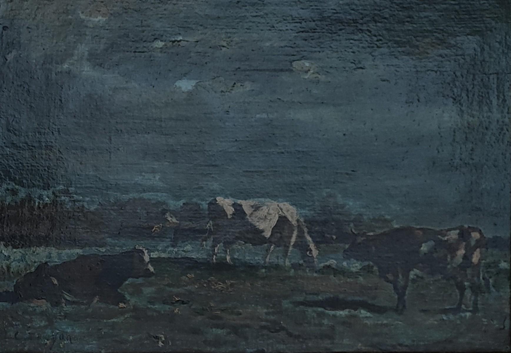 Constant Troyon Animal Painting - Cows on pasture