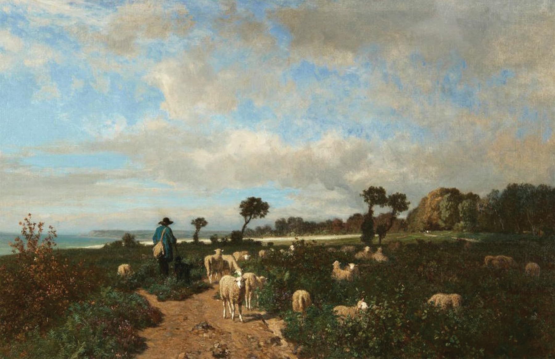 Le Berger et la Mer (El pastor y el mar), Paisaje francés del siglo XIX - Painting de Constant Troyon