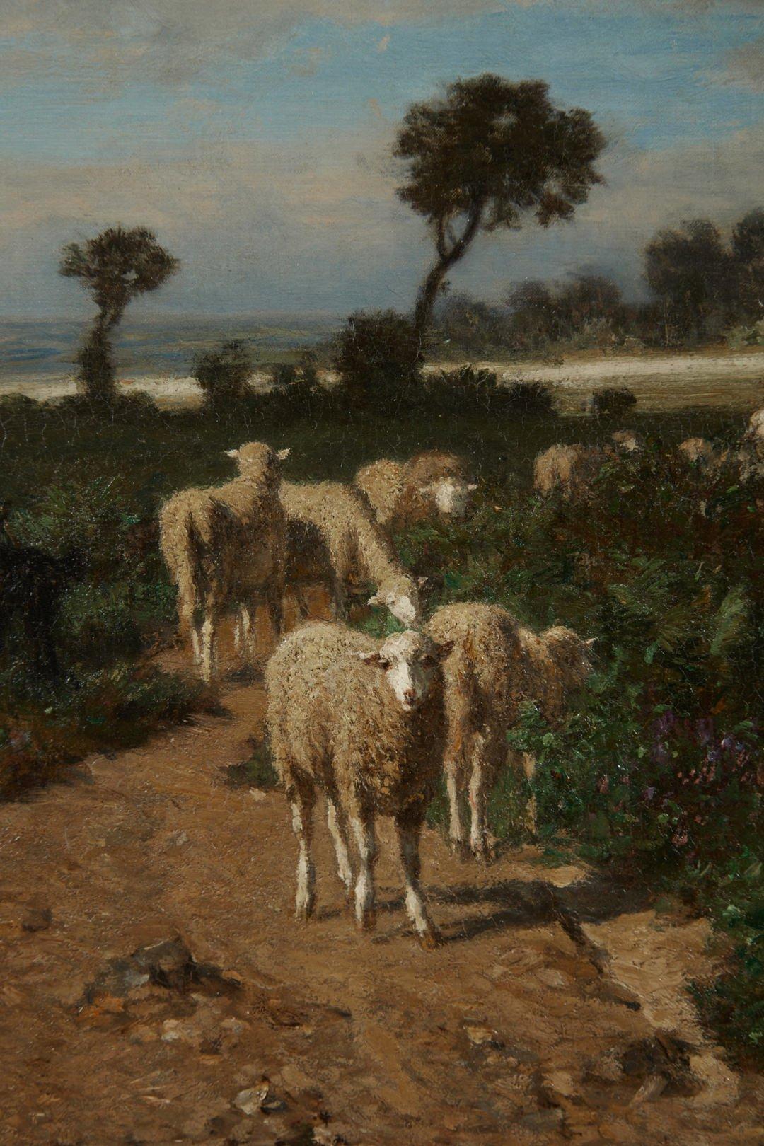 Le Berger et la Mer (El pastor y el mar), Paisaje francés del siglo XIX - Landscape Painting Marrón de Constant Troyon