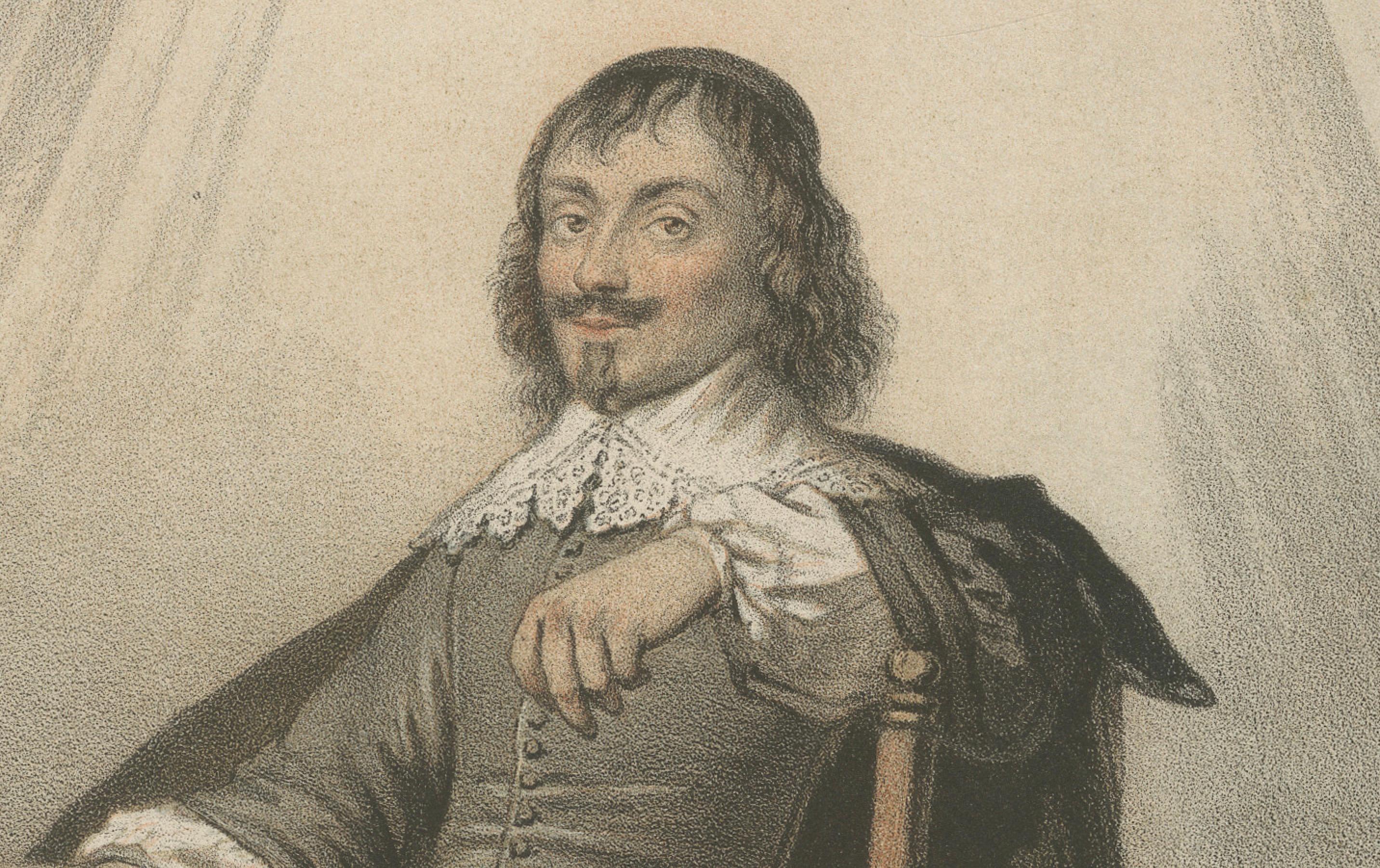 Metà XIX secolo Constantijn Huygens - Poeta e statista olandese del Secolo d'Oro, litografia del XIX secolo in vendita