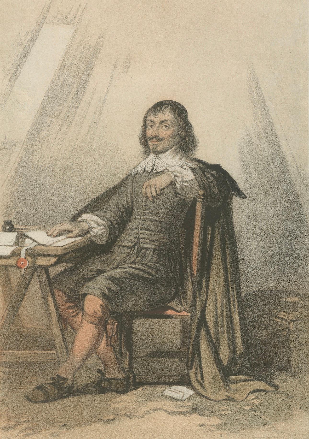 Carta Constantijn Huygens - Poeta e statista olandese del Secolo d'Oro, litografia del XIX secolo in vendita