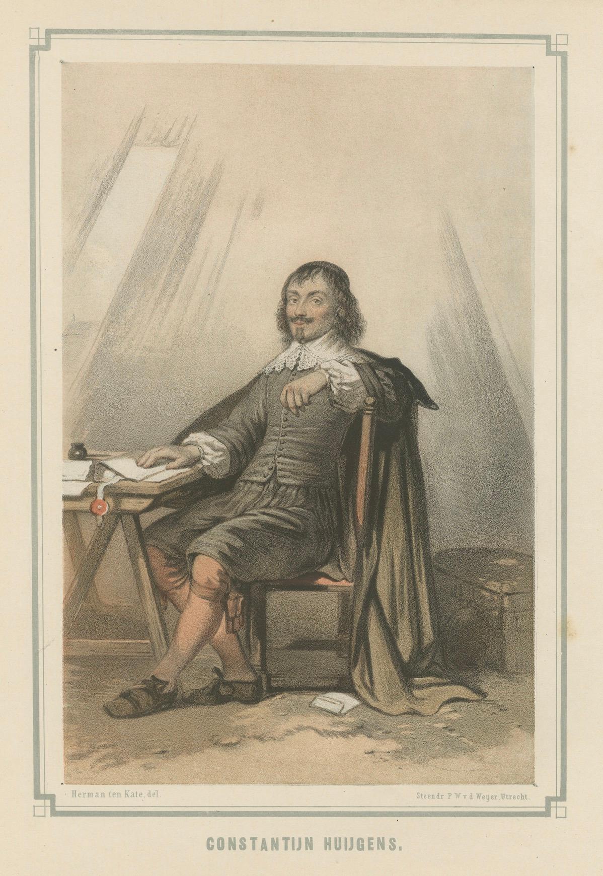 Constantijn Huygens - Poeta e statista olandese del Secolo d'Oro, litografia del XIX secolo in vendita 1