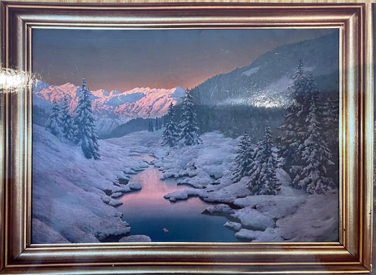 Constantin A Westchiloff Landscape Painting – „Snowy Mountains in Winterlicht“