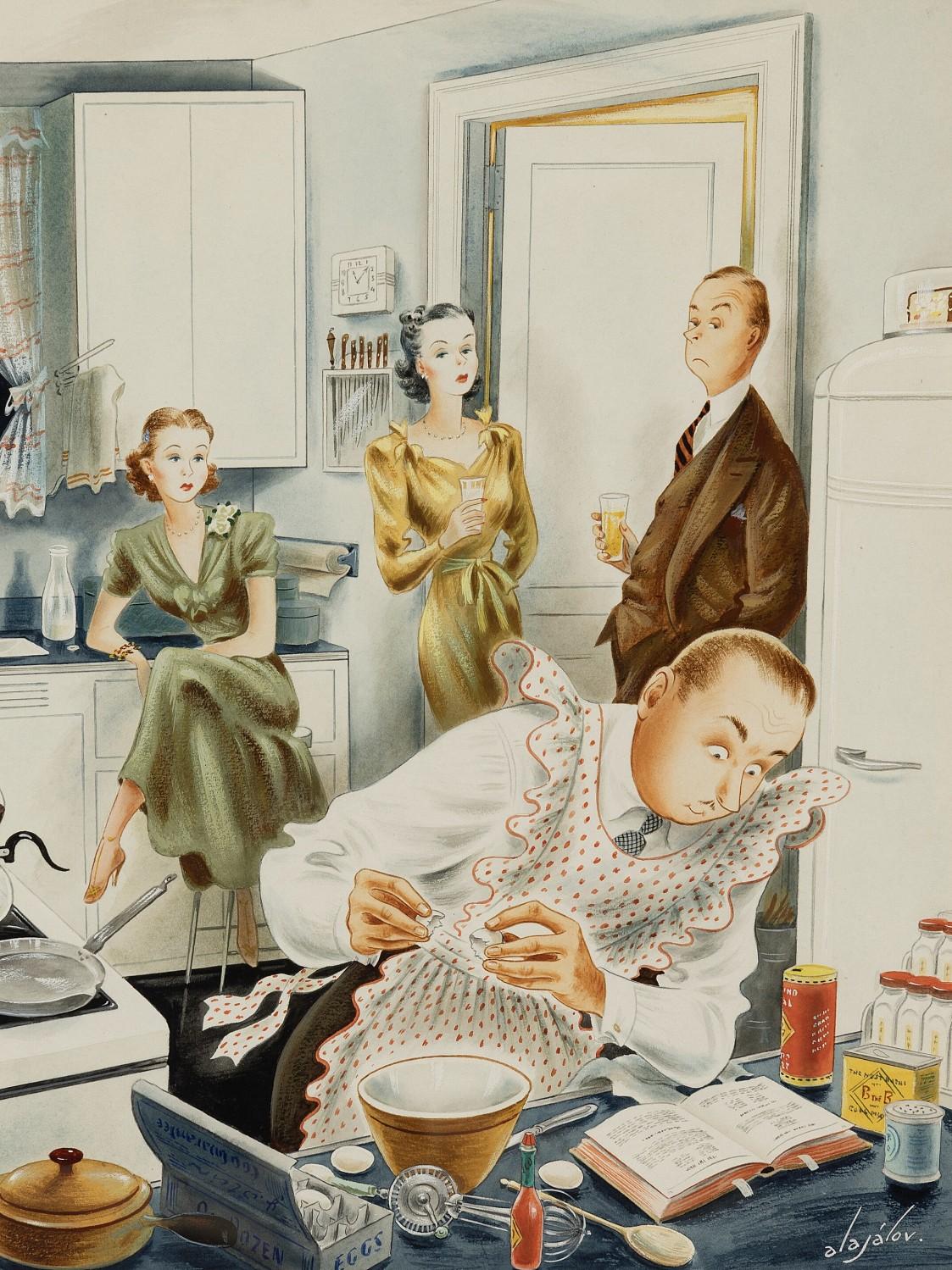 Constantin Alajalov Interior Painting – "Gourmet Cook" Original-Titelbild für die Saturday Evening Post