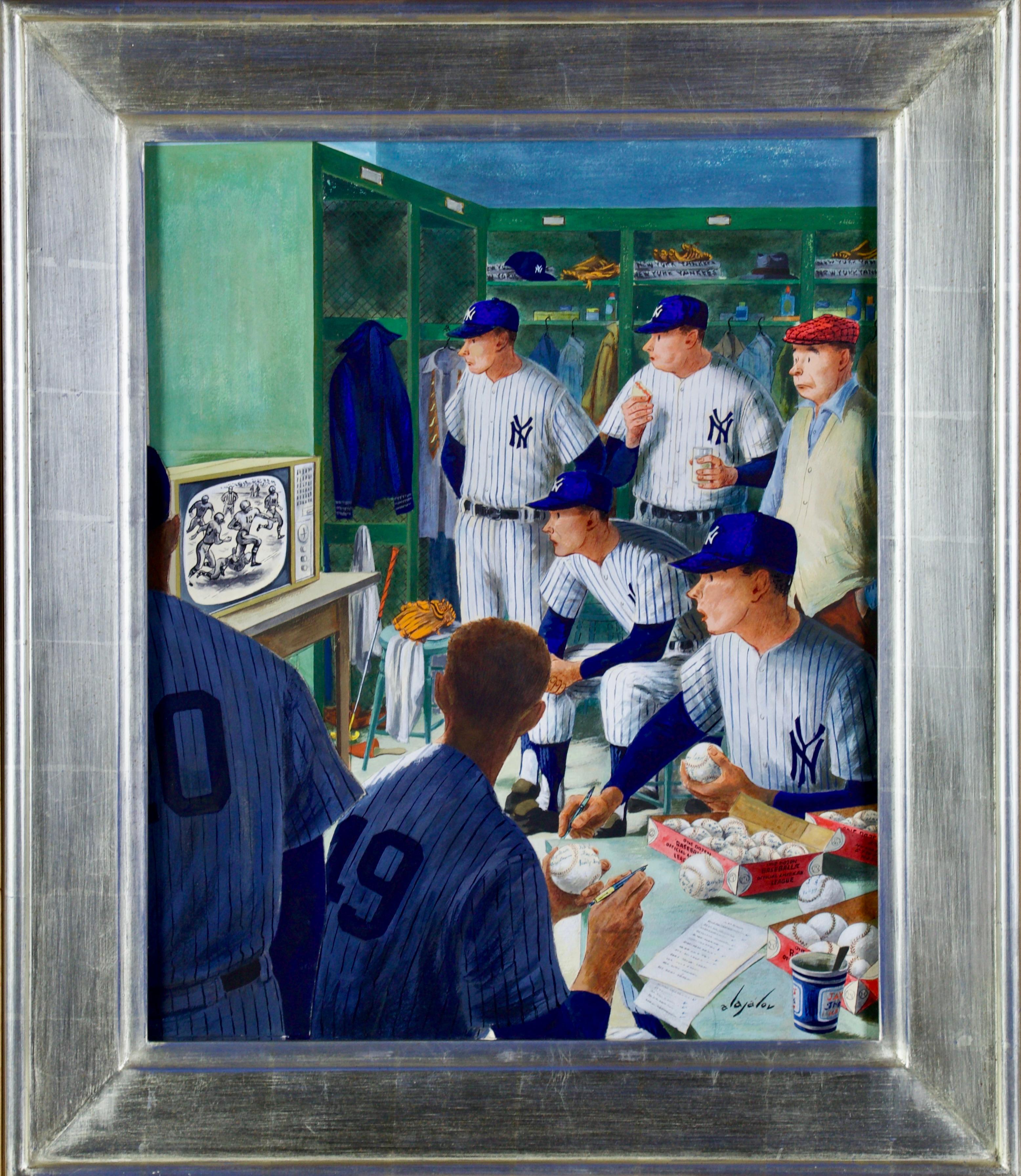 New York Yankees Watching the Football Game - Painting by Constantin Alajalov