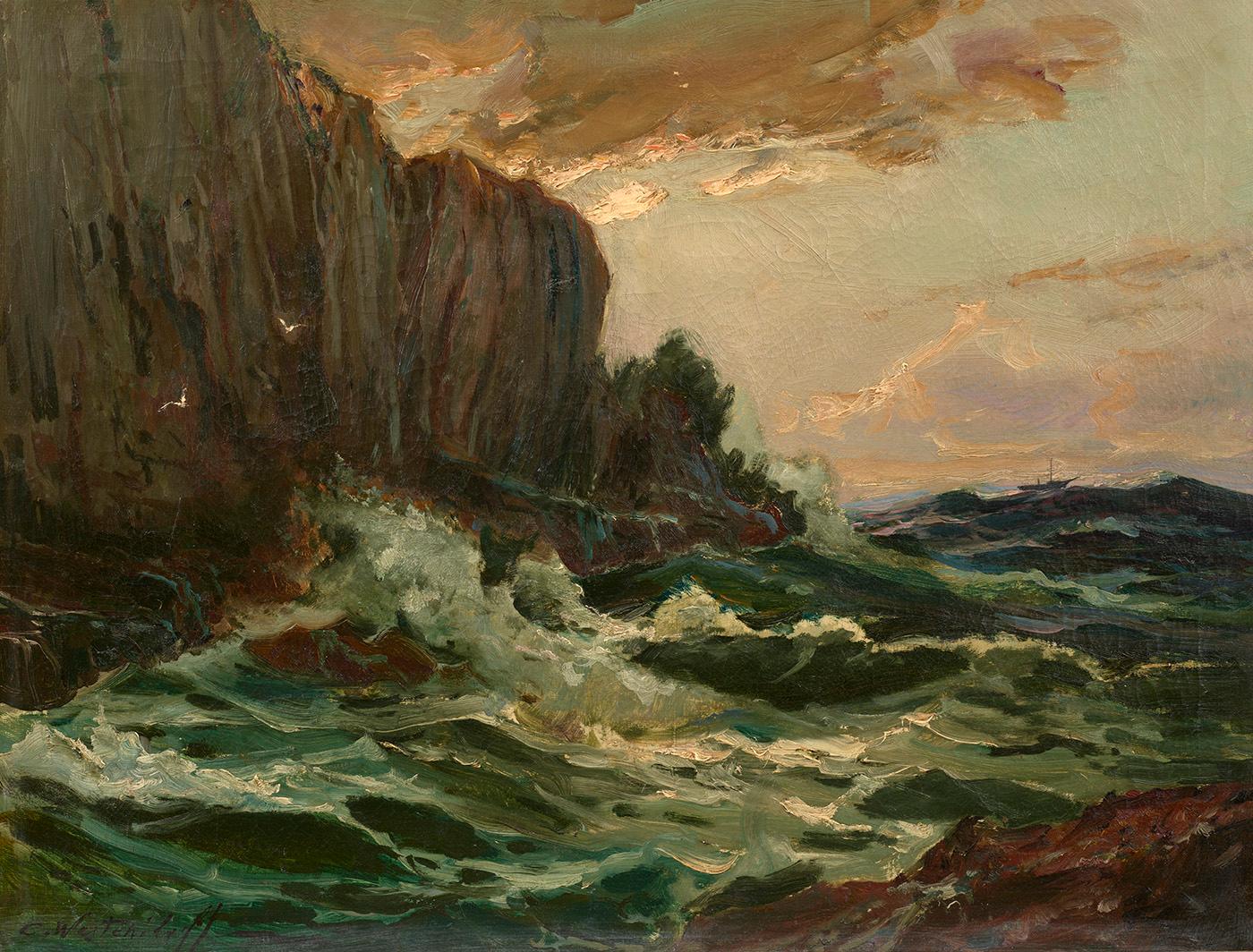 Constantin Aleksandrovich Westchiloff Landscape Painting - Surf on Cliffs