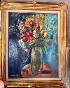 "Bouquet sur un gueridon rose"