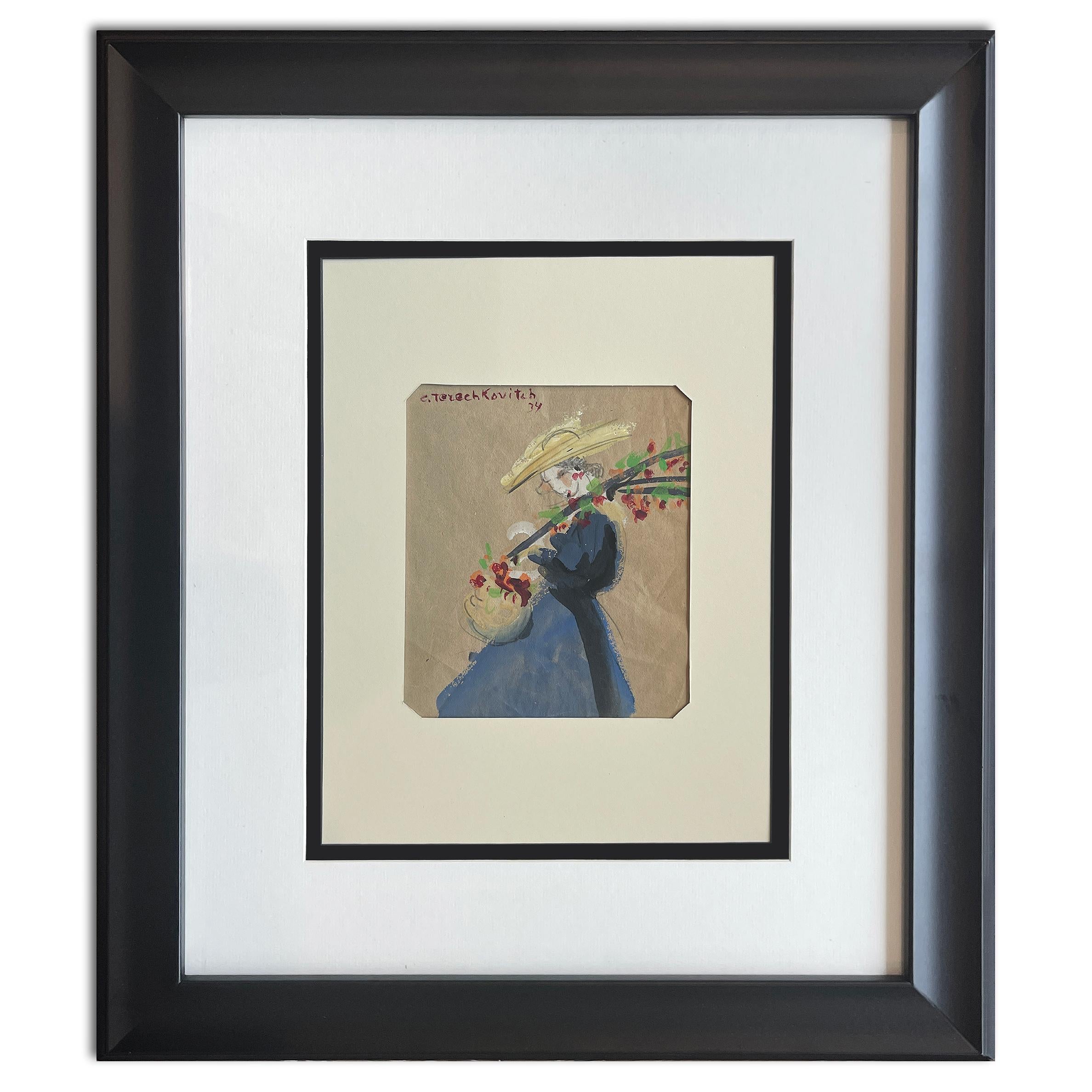 Constantin Andréevitch TERECHKOVITCH (1902 – 1978)
Russian Art - Russian Artist
Drawing watercolor and charcoal pencil depicting a lady holding a basket with a bunch of flowers
Signed upper left and dated 34 (1934)
Condition:
Original condition,