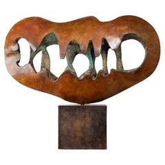 Constantin Andréou : "Abstraction", unique patinated brass sculpture, 1983