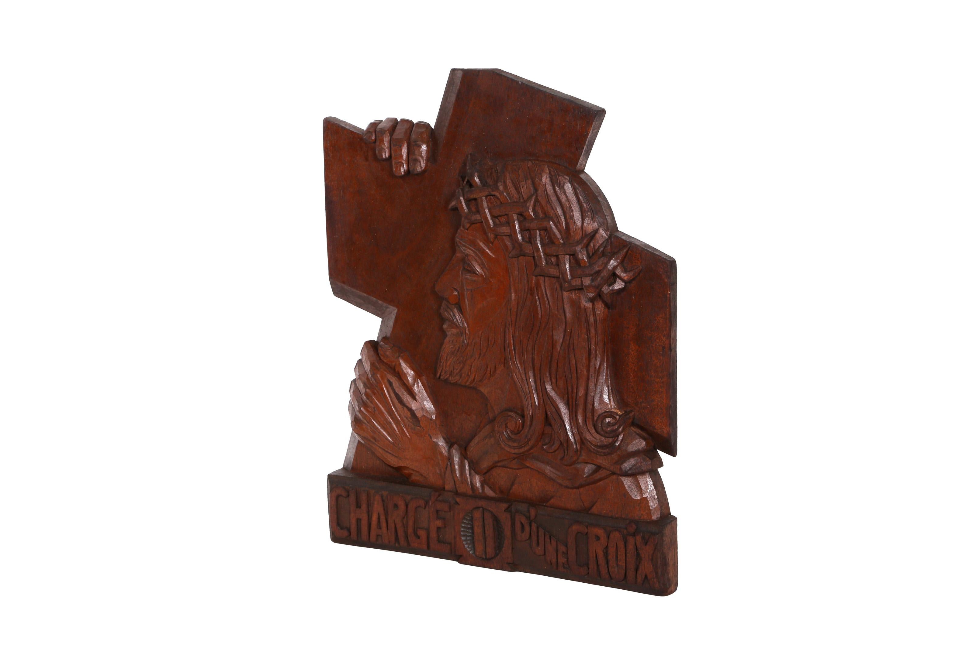Charge D'une Croix, handgeschnitzte Holzskulptur von Constantin Antonovici im Angebot 3