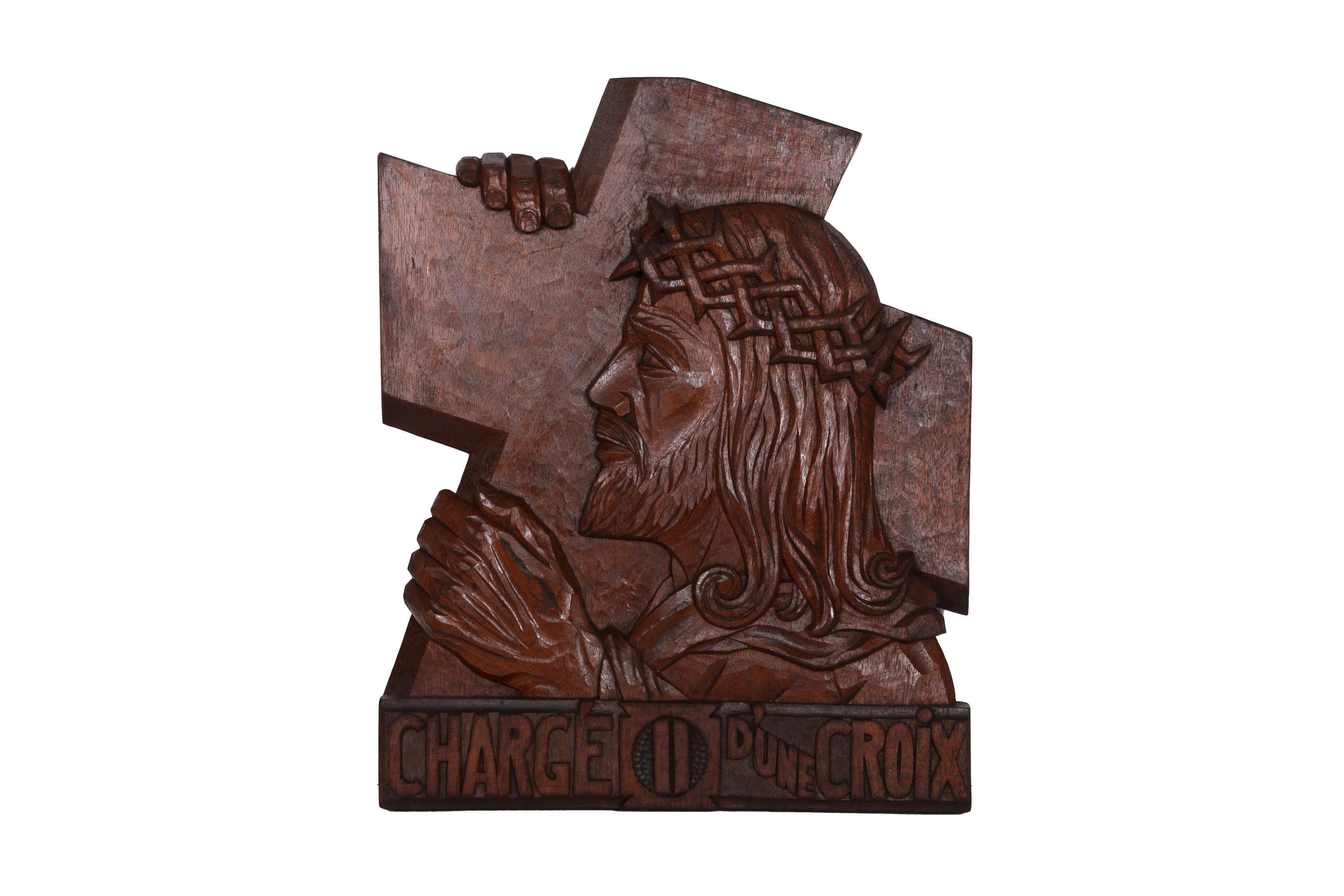 Charge D'une Croix, Hand Carved Wooden Sculpture by Constantin Antonovici