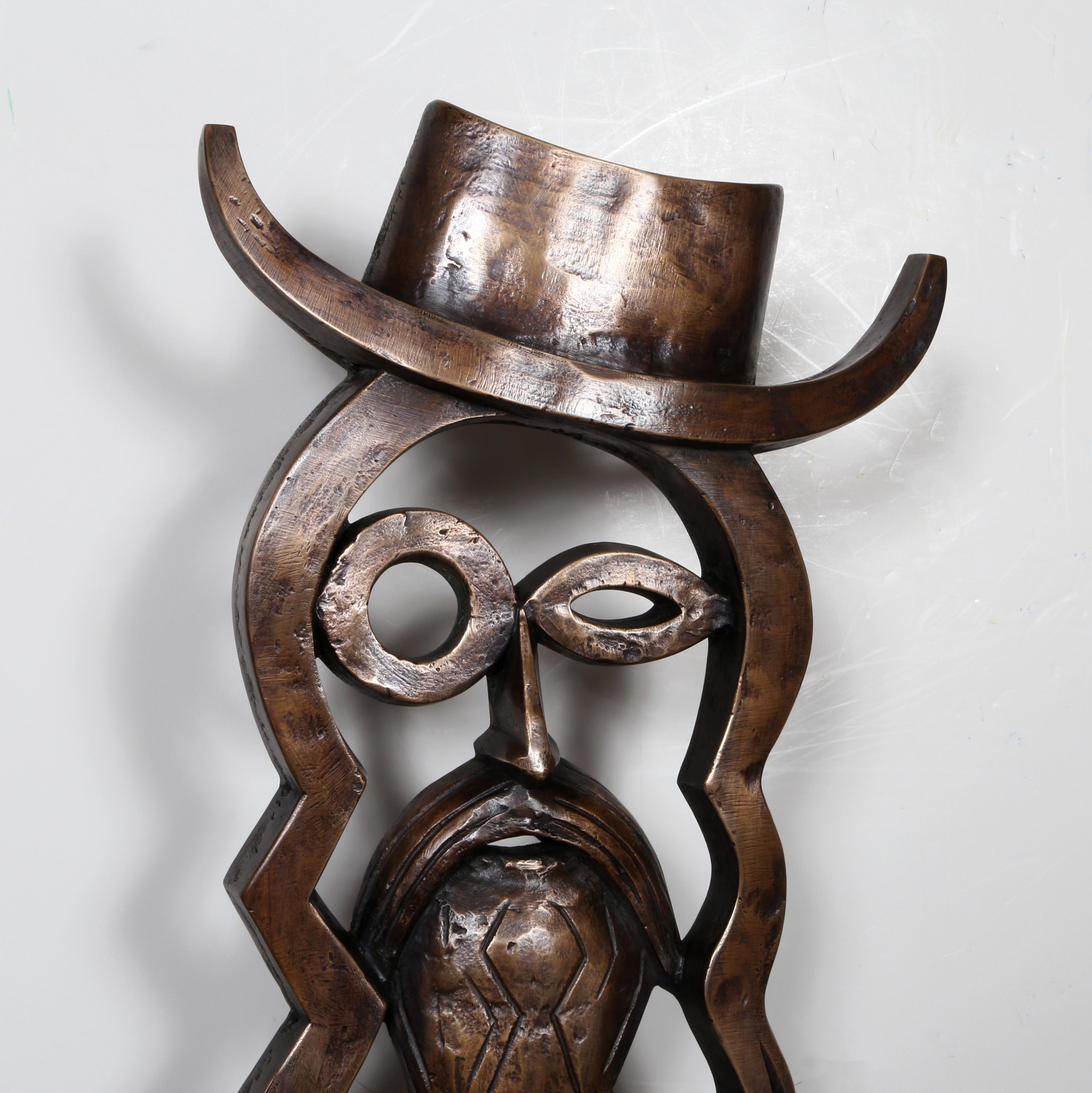 Artist: Constantin Antonovici, Romanian (1911 - 2002)
Title: Hippie - Man
Medium: Bronze Sculpture, signature, date inscribed
Size: 23.5 x 11.5 x 1 in. (59.69 x 29.21 x 2.54 cm)
Marble Base: 3 x 10 x 8.5 inches

An original bronze sculpture by