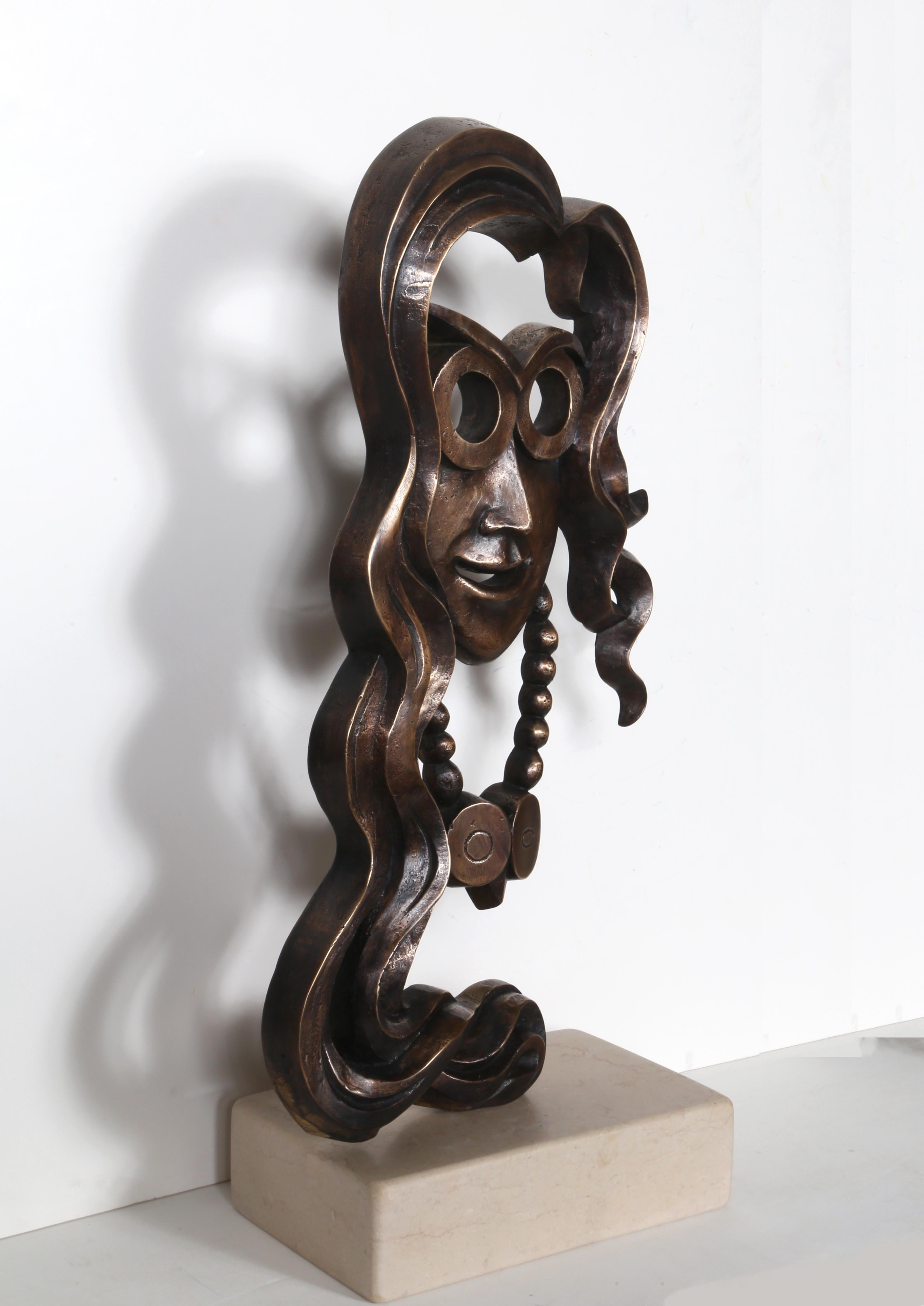 Artist: Constantin Antonovici, Romanian (1911 - 2002)
Title: Hippie - Woman
Medium: Bronze Sculpture, signature, date inscribed
Size: 21 x 11 x 1.25 in. (53.34 x 27.94 x 3.18 cm)
Marble Base: 2.5 x 9.5 x 6 inches

An original bronze sculpture by
