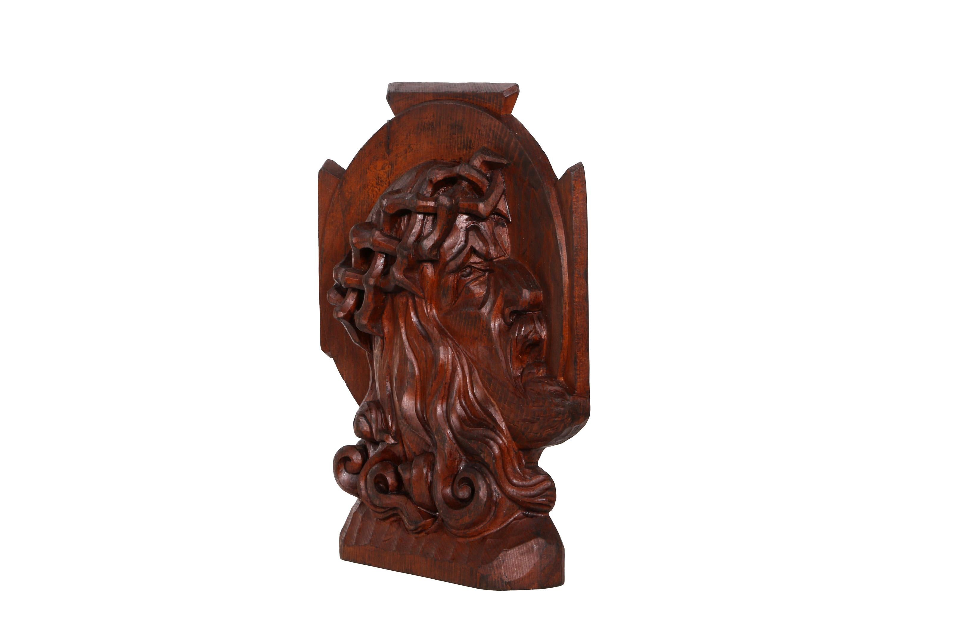 Jesus Christ, Hand Carved Wooden Sculpture by Constantin Antonovici For Sale 3