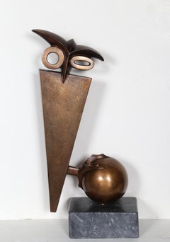 Owl Perched on Ball, Modern Bronze by Antonovici 1957