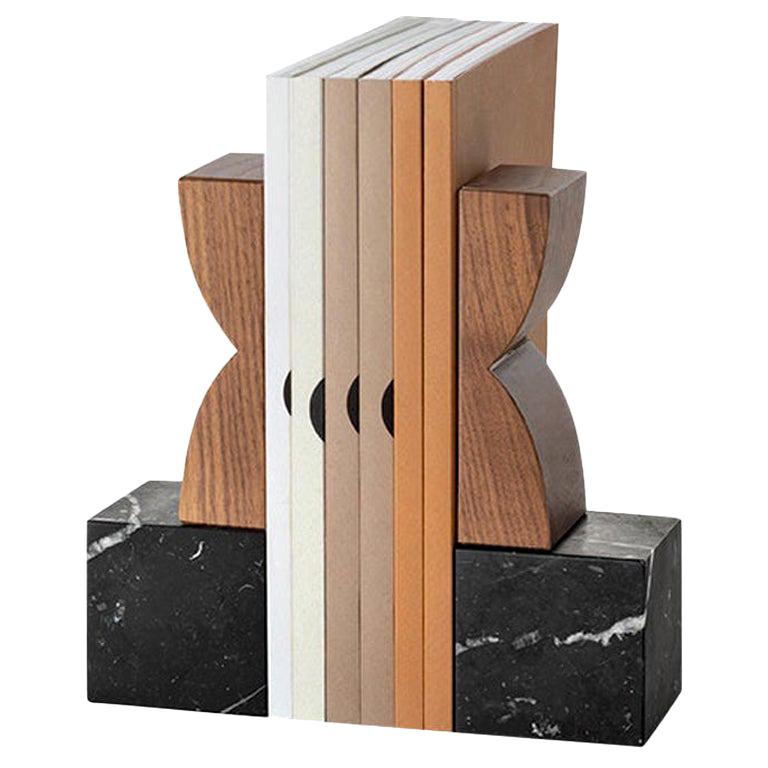 Constantin Art Inspired Bookends, Black Marquina Marble and Canaletto Walnut For Sale