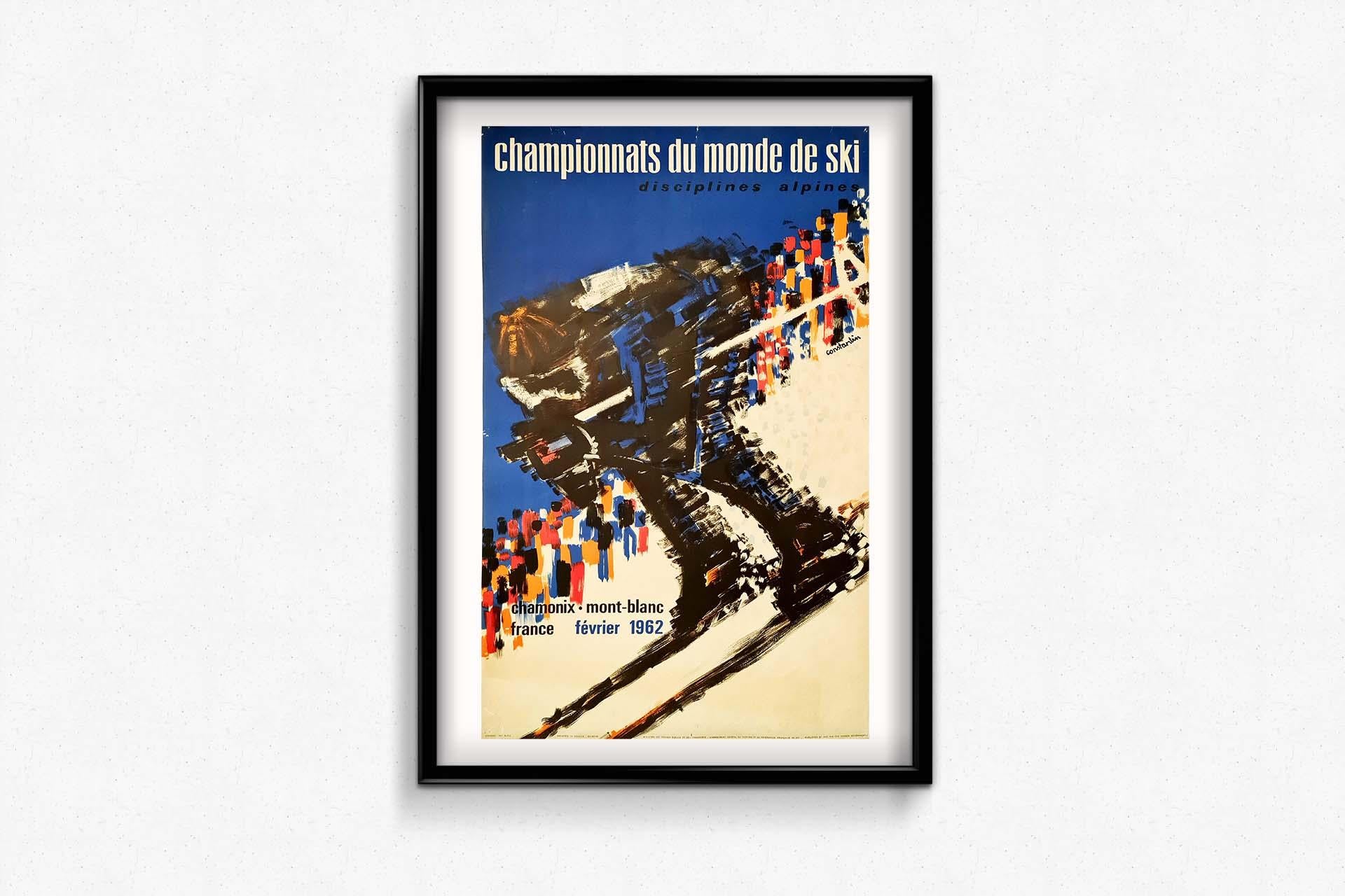 Poster remained famous because these world championships in Chamonix are victims of the Cold War. Following the construction of the Berlin Wall, East Germans were banned from all NATO member countries. East German skiers were therefore denied visas