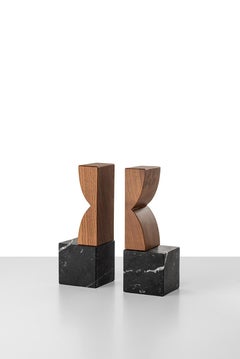 Constantin Bookends 1 in Black Marquina Marble and Canaletto Walnut Art Inspired